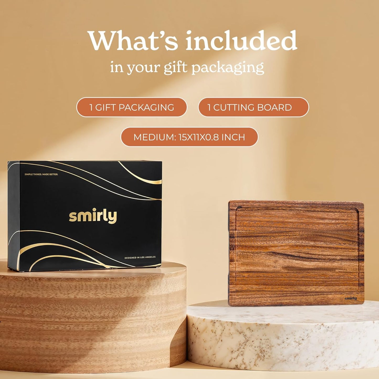 SMIRLY Walnut Wood Cutting Boards for Kitchen, Large - Small, Walnut Wooden Cutting Board Set with Deep Juice Grooves, Non Toxic Serving Tray