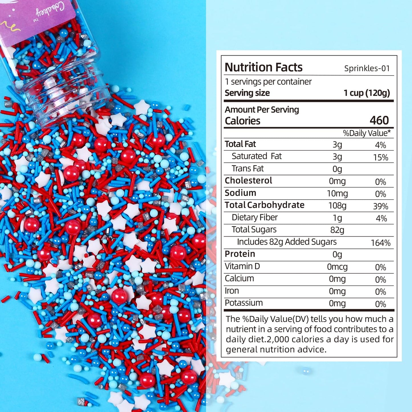 Cobakey Patriotic Sprinkles for Baking, Red White and Blue Sprinkles for Cupcakes, 4th of July Sprinkles Perfect for Independence Day Dessert Party 4.23 Ounce