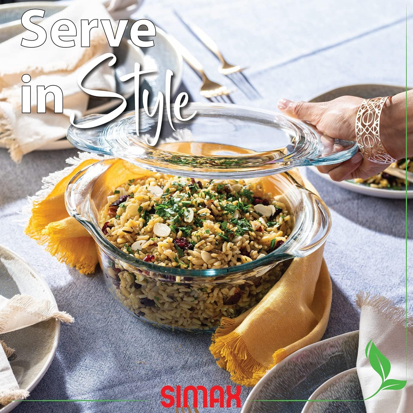 Glass Casserole Dish by Simax Clear Glass Round Casserole Dish with Lid and Handles Covered Bowl for Cooking Baking Serving etc. Microwave Dishwasher Oven and Stove Safe Cookware 1.75 Quart