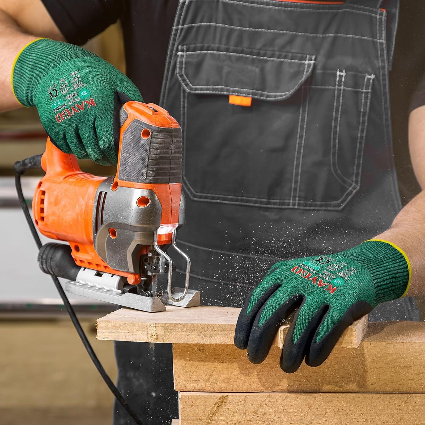 KAYGO Safety Work Gloves MicroFoam Nitrile Coated, 3 Pairs KG18N, Cut Resistant Glove with Abrasion and Oil Resistant Grip, ANSI Cut Level A2, M, Green