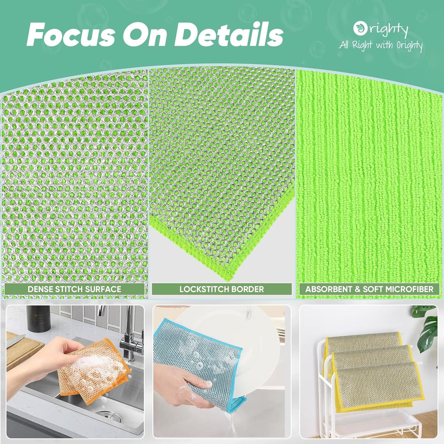 Orighty Multipurpose Wire Dishwashing Rag 24 Pcs, Upgraded Double-Layer Non-Scratch Wire Dish Cleaning Cloths, Kitchen Reusable Steel Scrubber, Powerful Dishcloth Rag for Cookware, Multicolor, 7"x8"