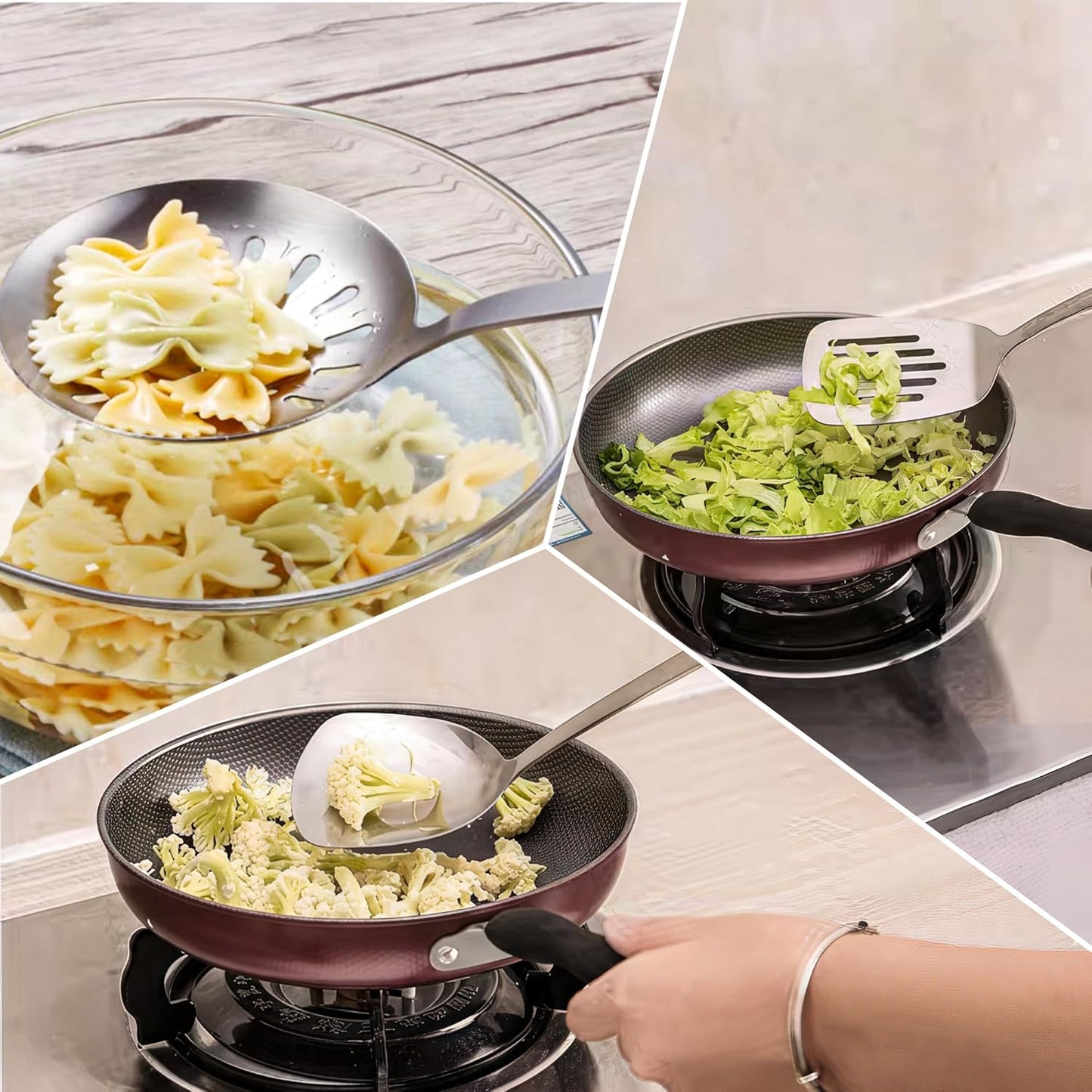 FJNATINH Spatula and Ladle - Set of 2 Wok Tools - Universal Wok Ladle and Spatula - Stainless Steel Cooking Utensils and Wok Accessories,14"-15"