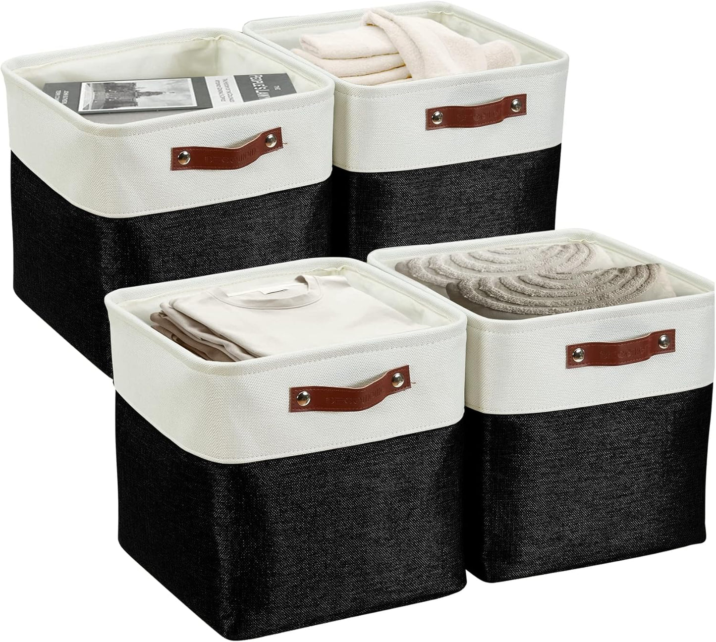 DECOMOMO Storage Cubes, 11x11 Cube Storage Bins, Baskets for Shelves (Black & White, Cube 11" - 4 Pack)