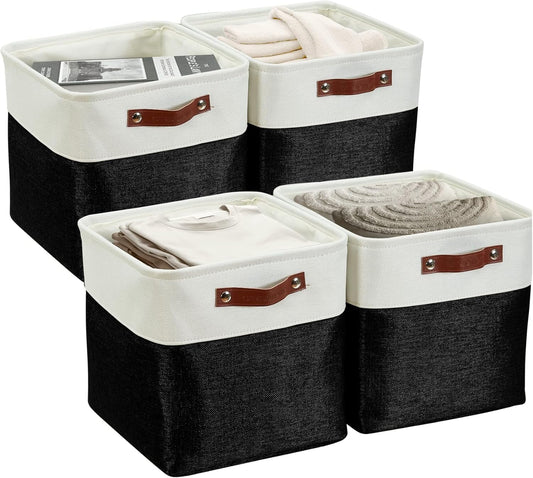 DECOMOMO Storage Cubes, 11x11 Cube Storage Bins, Baskets for Shelves (Black & White, Cube 11" - 4 Pack)