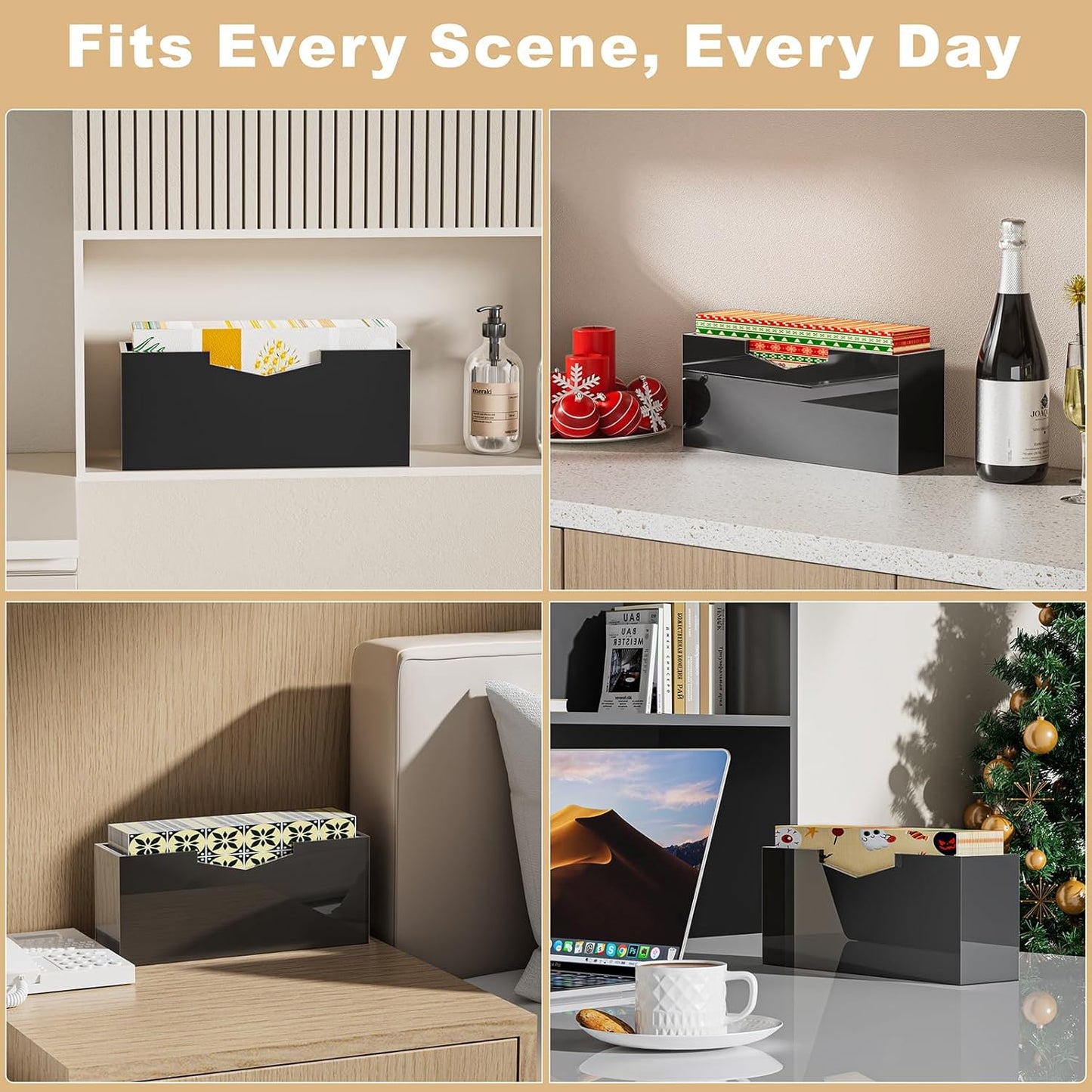 HELPLEX Black Acrylic Guest Towel & Napkin Holder - Waterproof Splash-Proof Vertical Design for Bathroom, Kitchen, Dining Table - Home Hotel Office Organizer (1-Pack)