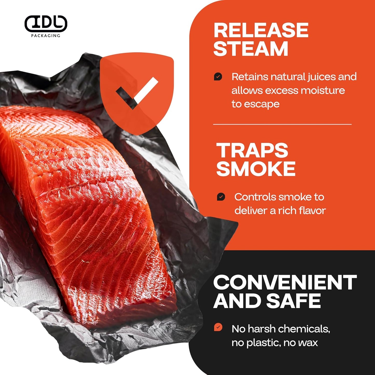 Black Butcher Paper 18" x 2160" (180 feet) - USA-Made Natural Butcher Paper Roll for Meat and Fish - Uncoated, Unwaxed & Food-Grade Material for Grilling - BBQ Papers for Smoking by IDL Packaging