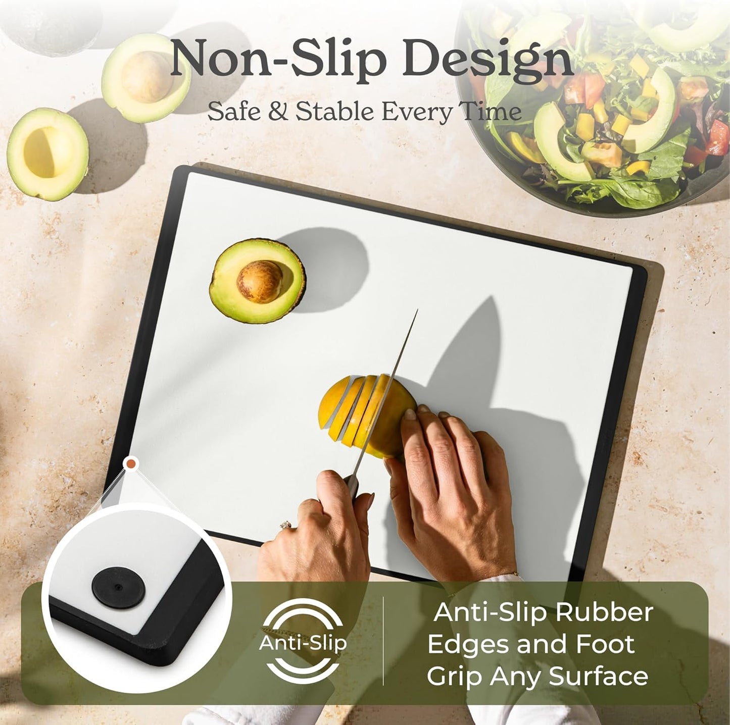 SMIRLY Plastic Cutting Board Set with Holder 3 Pieces, Non-Slip Dishwasher Safe Chopping Boards for Kitchen, Black & White