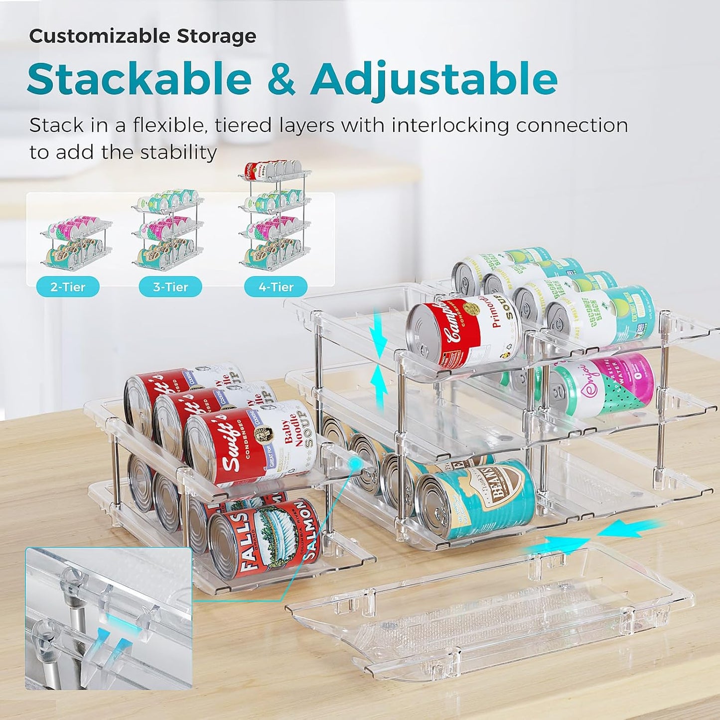 Can Organizer for Pantry, 3 Tiers Can Storage Rack, up to 36 Cans Food Holders for Fridge, Cabinet and Pantry Organization