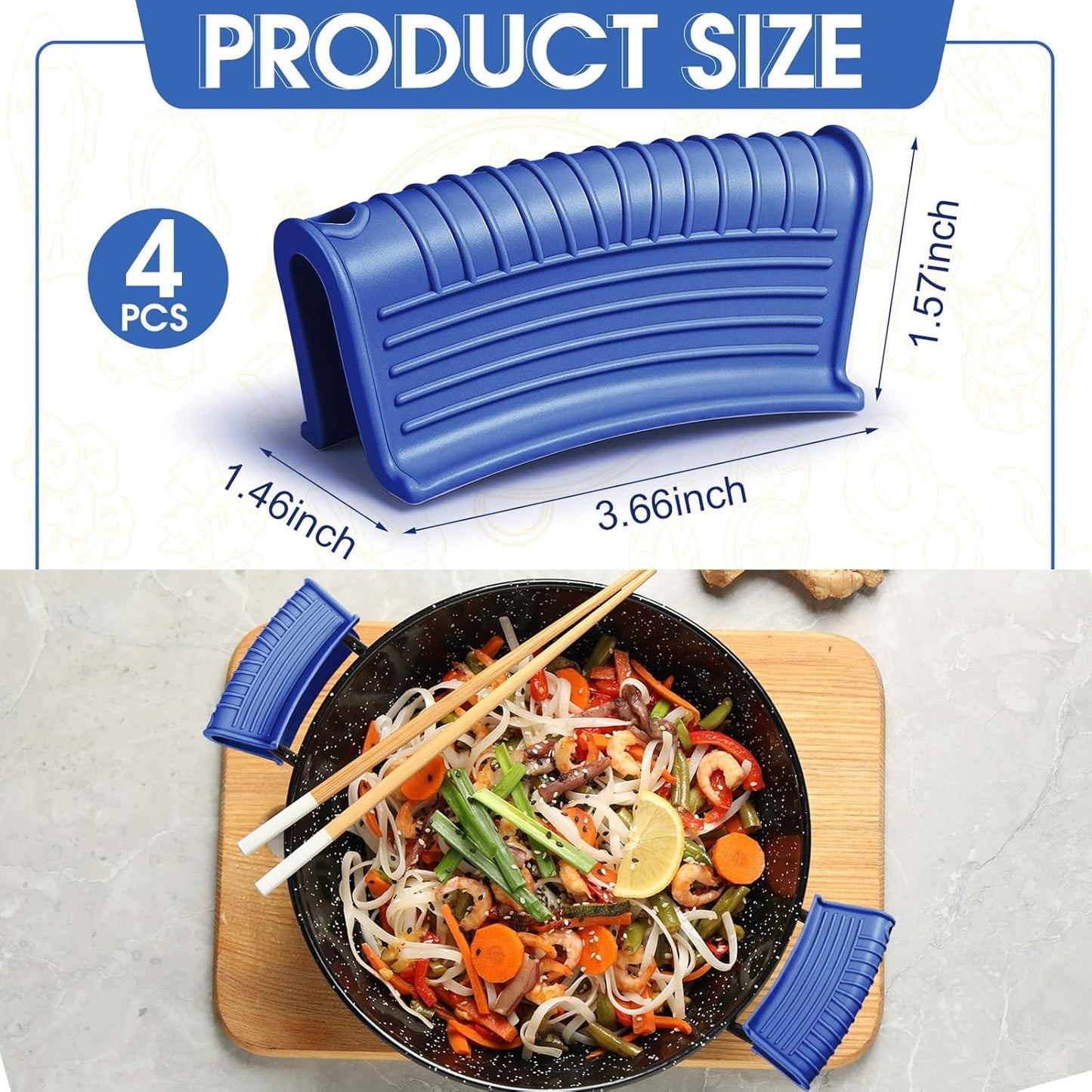 Patelai 4 Pcs Silicone Assist Hot Pan Handle Holder Pot Handle Covers for Cast Iron Skillets Holder Sleeve Nonslip Heat Resistant Pan Cover for Enameled Griddles Casserole Frying Cookware(Blue)