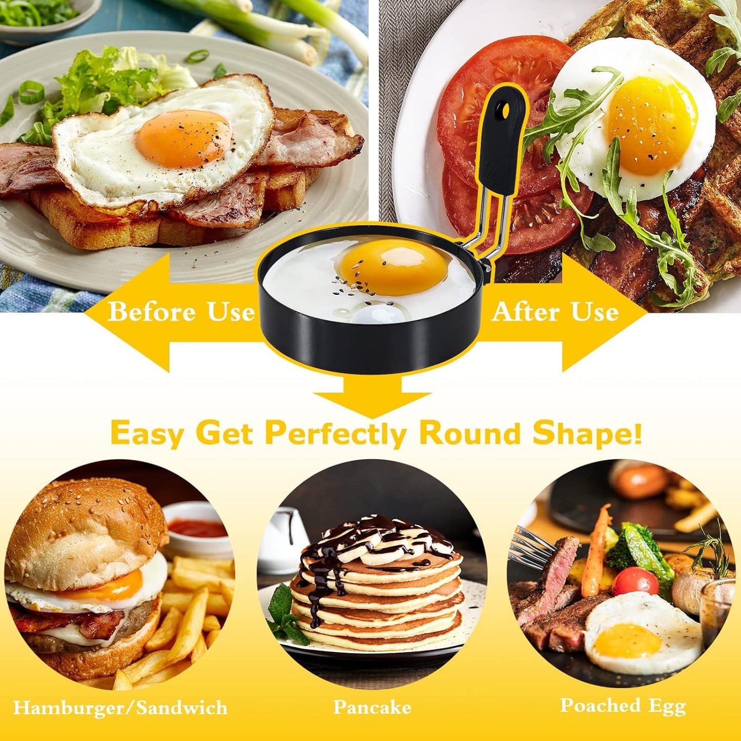 3 packs 3.5'' Egg Rings Set with Silicone Handle, Stainless Steel Egg Cooking Rings，Nonstick，For Frying Eggs and Egg Mcmuffins, Egg Mold For Breakfast