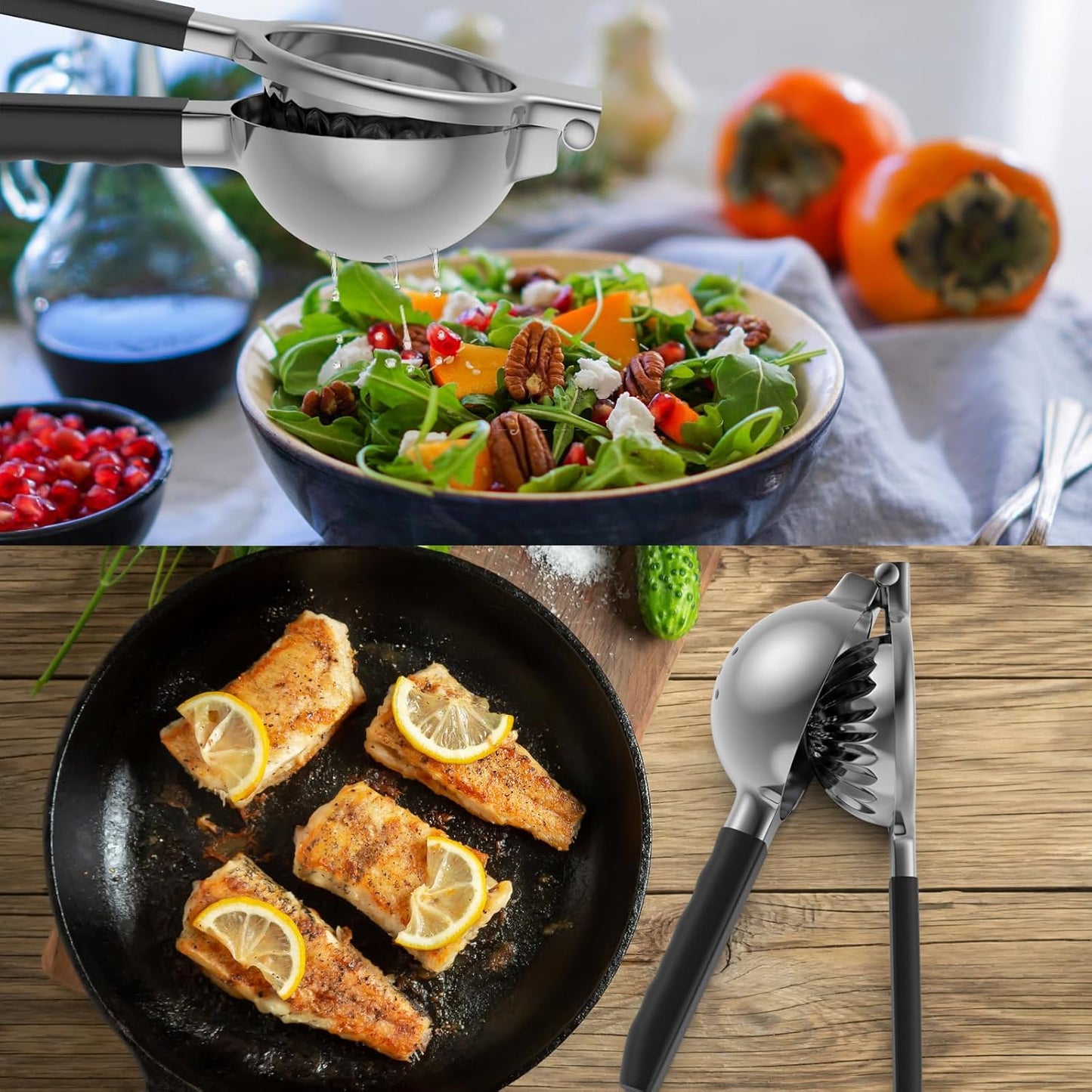 Stainless Steel Lemon Squeezer - Metal Citrus Juicer - Lime Lemon and Fruit Juicer with Silicone Handles - Large Manual Citrus Press Juicer - Hand Held Squeezer - Ergonomic Design with Solid