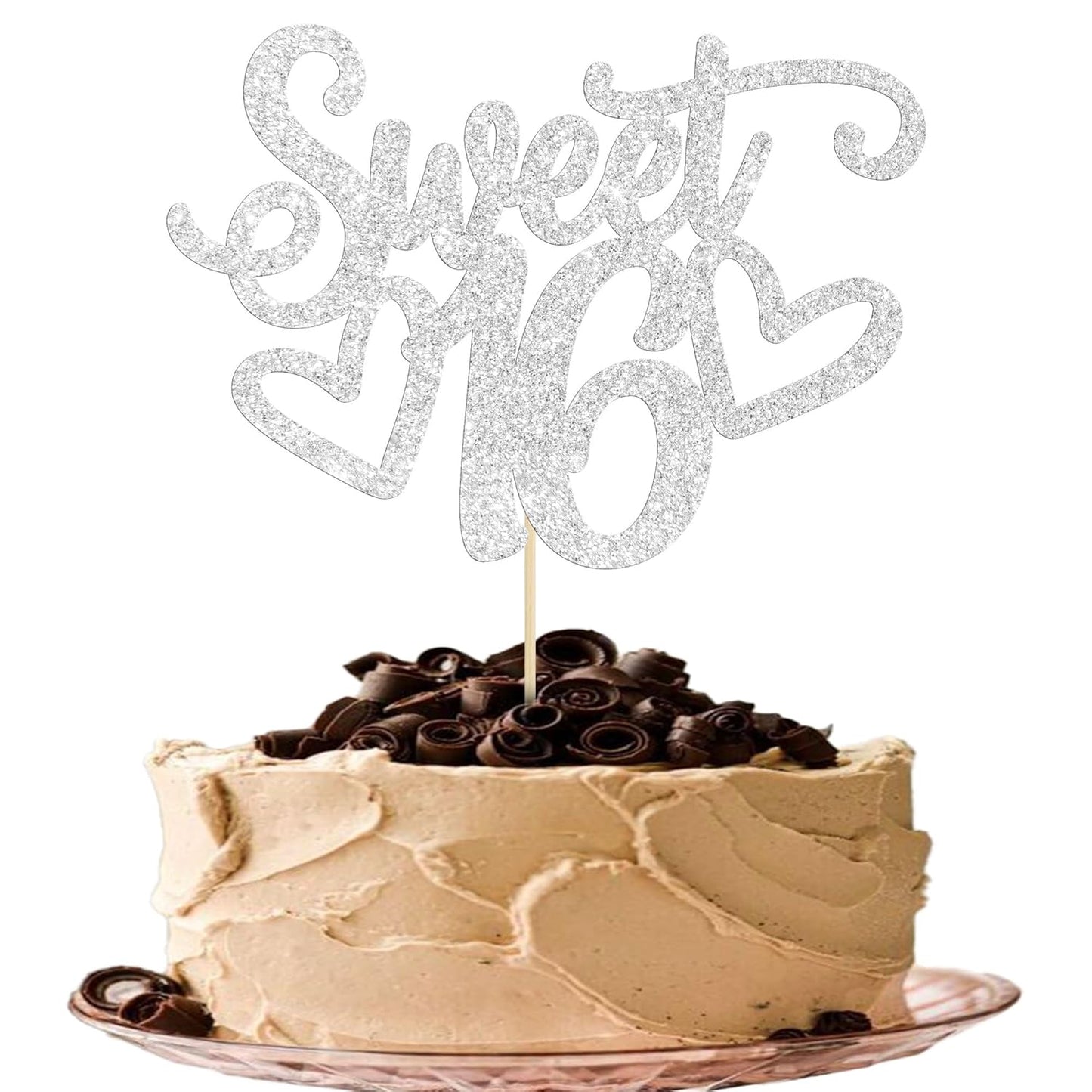 Gyufise 1Pc Sweet Teenager 16 Cake Topper Glitter 16th Birthday Cake Pick for Cheers to 16 Years Old 16th Birthday Party Cake Decorations Supplies Sliver
