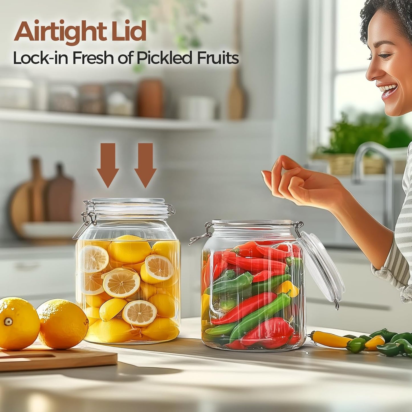 ComSaf Glass Jars with Airtight Lid 86 oz, Wide Mouth Mason Jars, Canning Jars, Large Glass Storage Containers with Lids, Flour Sugar Storage Containers, Large Canister for Rice, Pickle, Set of 2