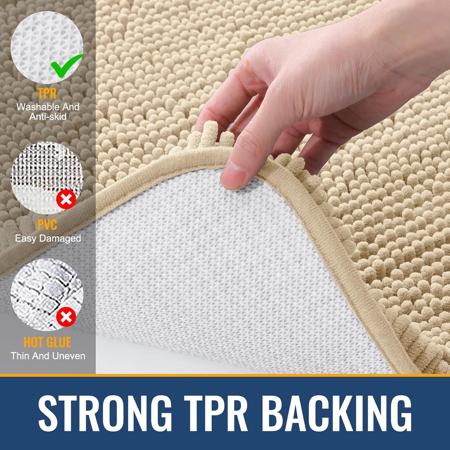 Arotive Bathroom Rugs 36x24, Extra Soft Absorbent Shaggy Chenille Bath Rugs, Machine Washable Rubber Backing Non-Slip Bath Mats for Bathroom Floor Tub and Shower, Home Decor Accessories, Beige