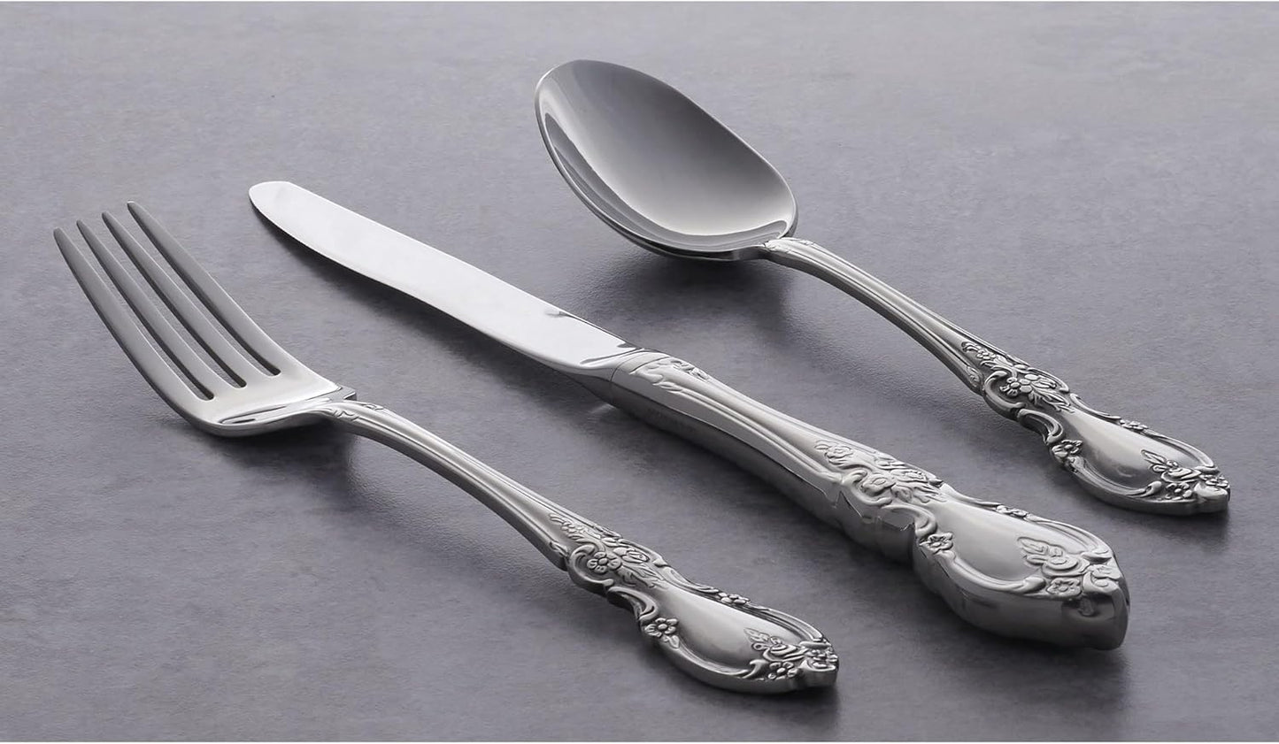 Oneida Louisiana 45 Piece Fine Flatware Set 18/10 Stainless Steel, Service for 8, Silver