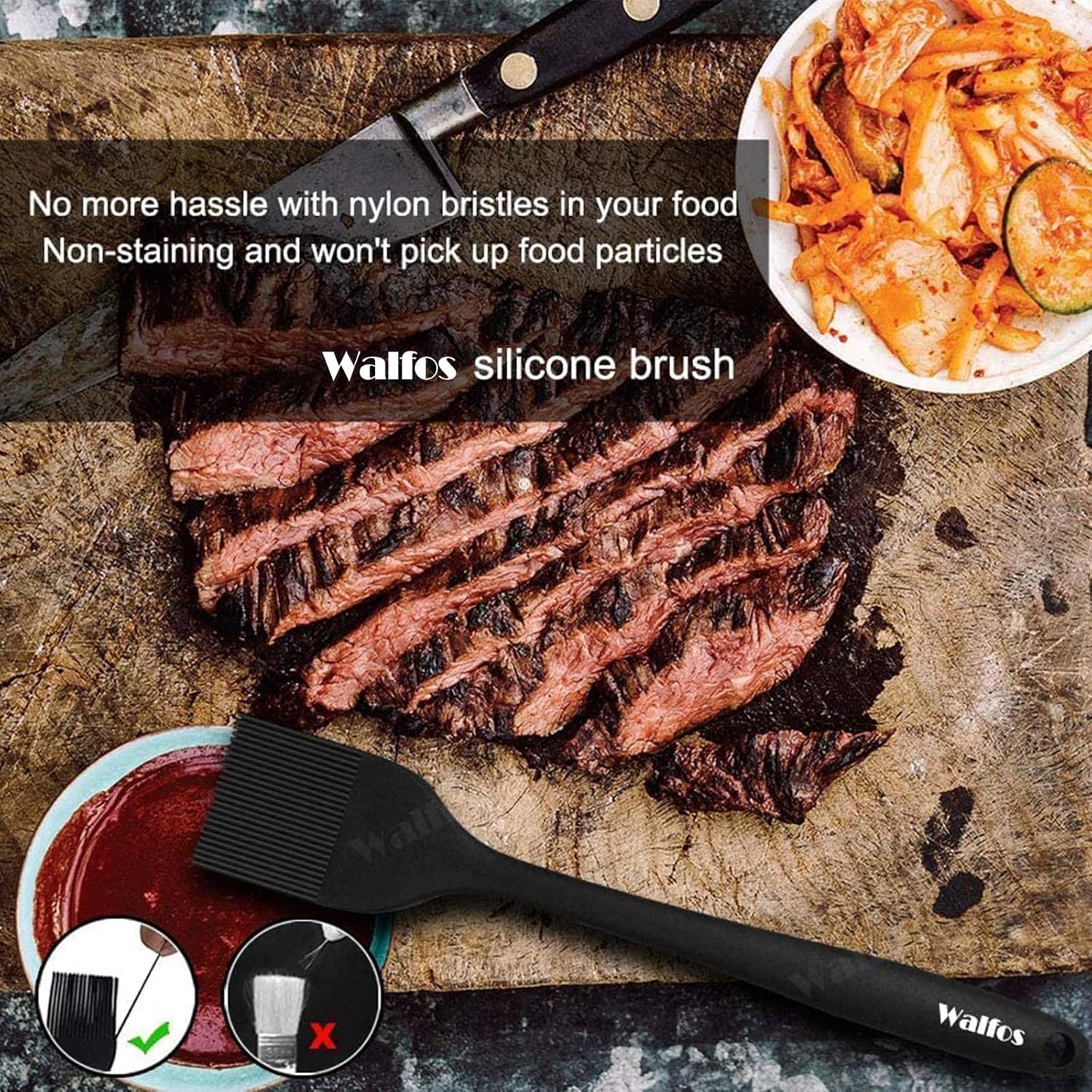 Walfos Silicone Basting Pastry Brush, Heat Resistant Pastry Brush, Perfect for Oil Butter BBQ Grill Baking Kitchen Cooking, Strong Steel Core and One-Pieces Design, BPA Free and Dishwasher safe (10")