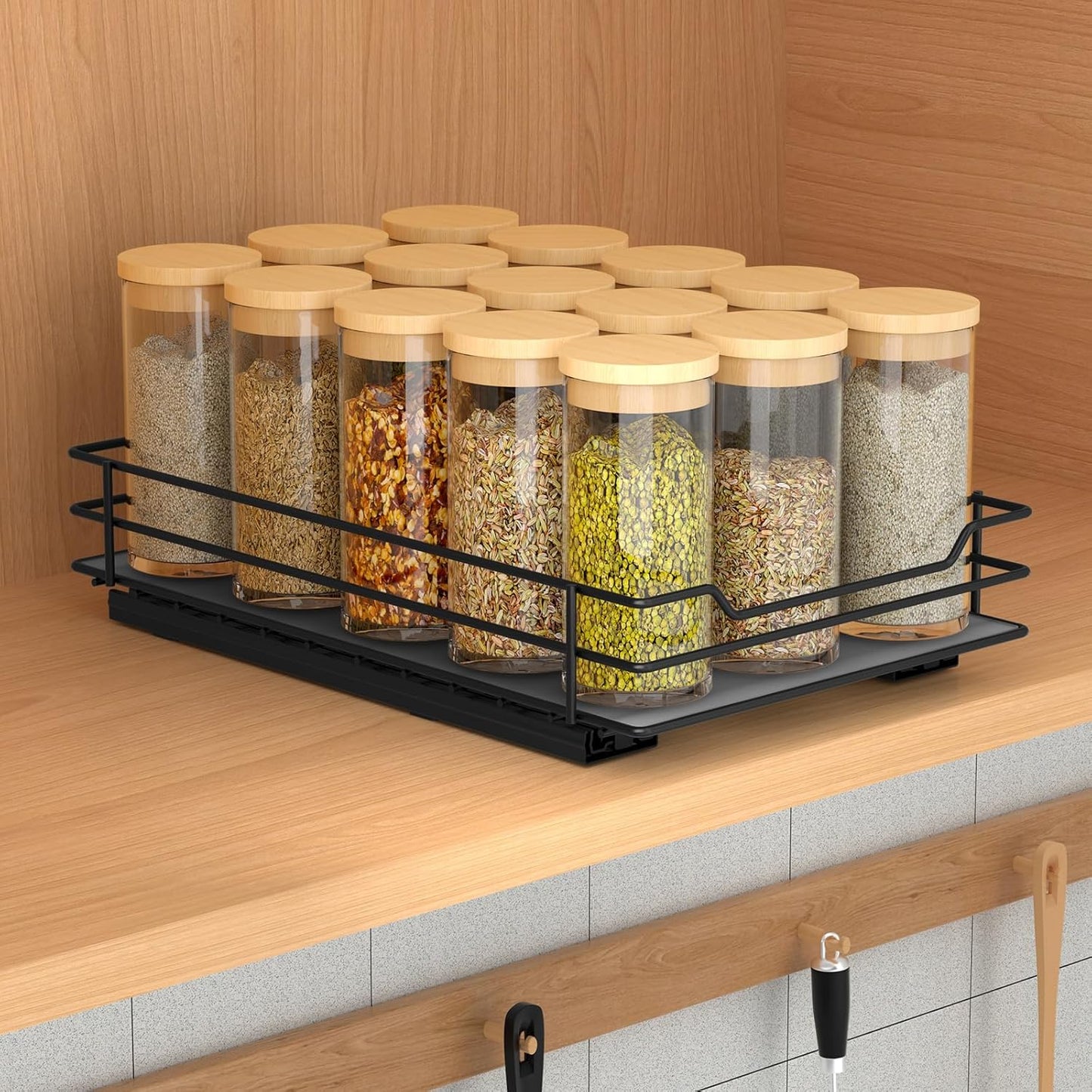 Pull Out Spice Rack Organizer for Cabinet, Heavy Duty Slide Out Spice Rack Organizer for Kitchen Cabinets and Pantry, Fits Spices, Sauces, Canned Food (6.5''Wx10.5''Dx2.5''H)