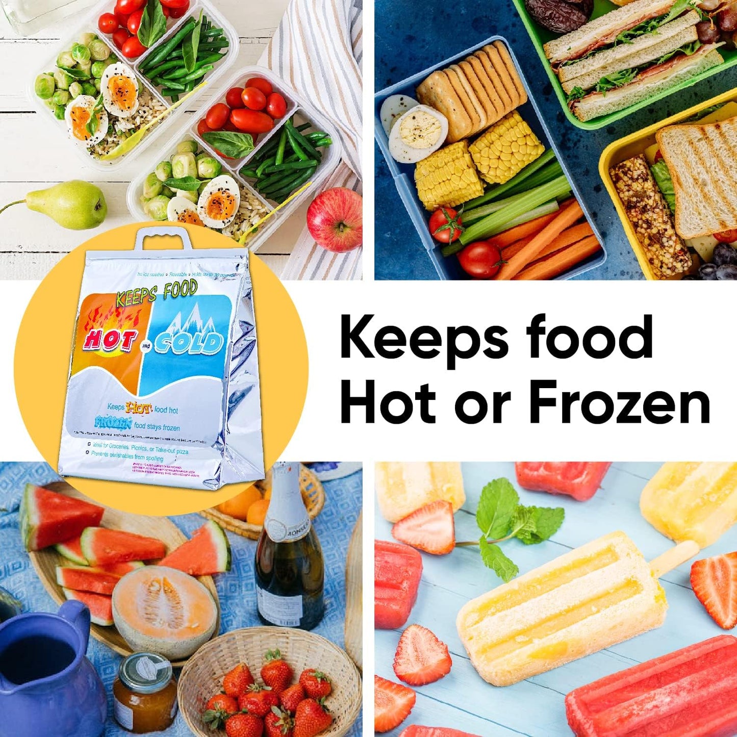 Superio Hot and Cold Insulated Bags for Food Delivery, Grocery Shopping Bags, Food Storage for Hot and Frozen Food for Travel, Disposable Cooler Bag, Reinforced Thermal Lunch Bag (1, 13"x7"x15.5")