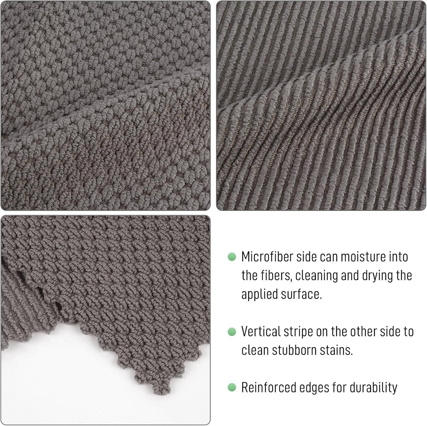 SINLAND Microfiber Dish Cloth for Washing Dishes Rags Best Kitchen Washcloth Cleaning Cloths with Poly Scour Side Popcorn Texture 12Inchx12Inch 10 Pack Grey