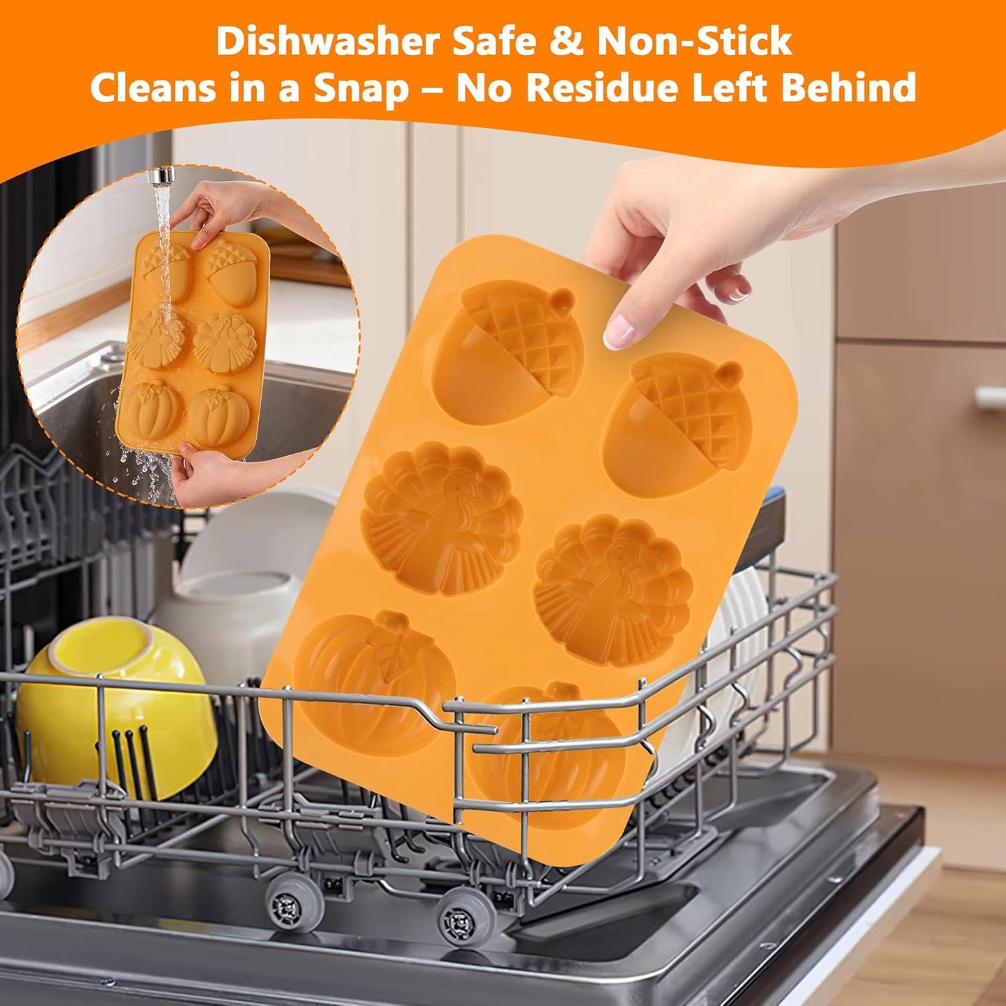 3-Pack 6-Cup Silicone Muffin Pans, Nonstick Cupcake Baking Molds, BPA/PFA-Free, Dishwasher & Oven Safe - Orange