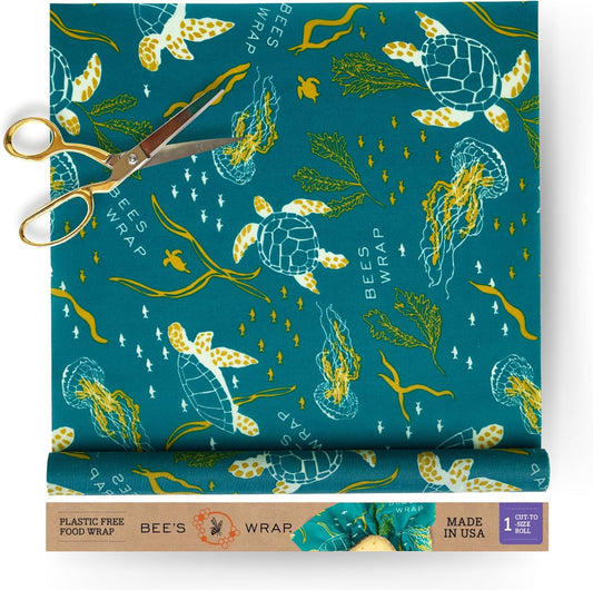 Bee's Wrap Beeswax Wraps for Food - Ocean Cut to Size 14x52" Wax Paper Roll - Made in USA Reusable Waxed Paper & Bowl Covers - Organic & Eco-Friendly Alternative to Aluminum Foil & Plastic Wrap