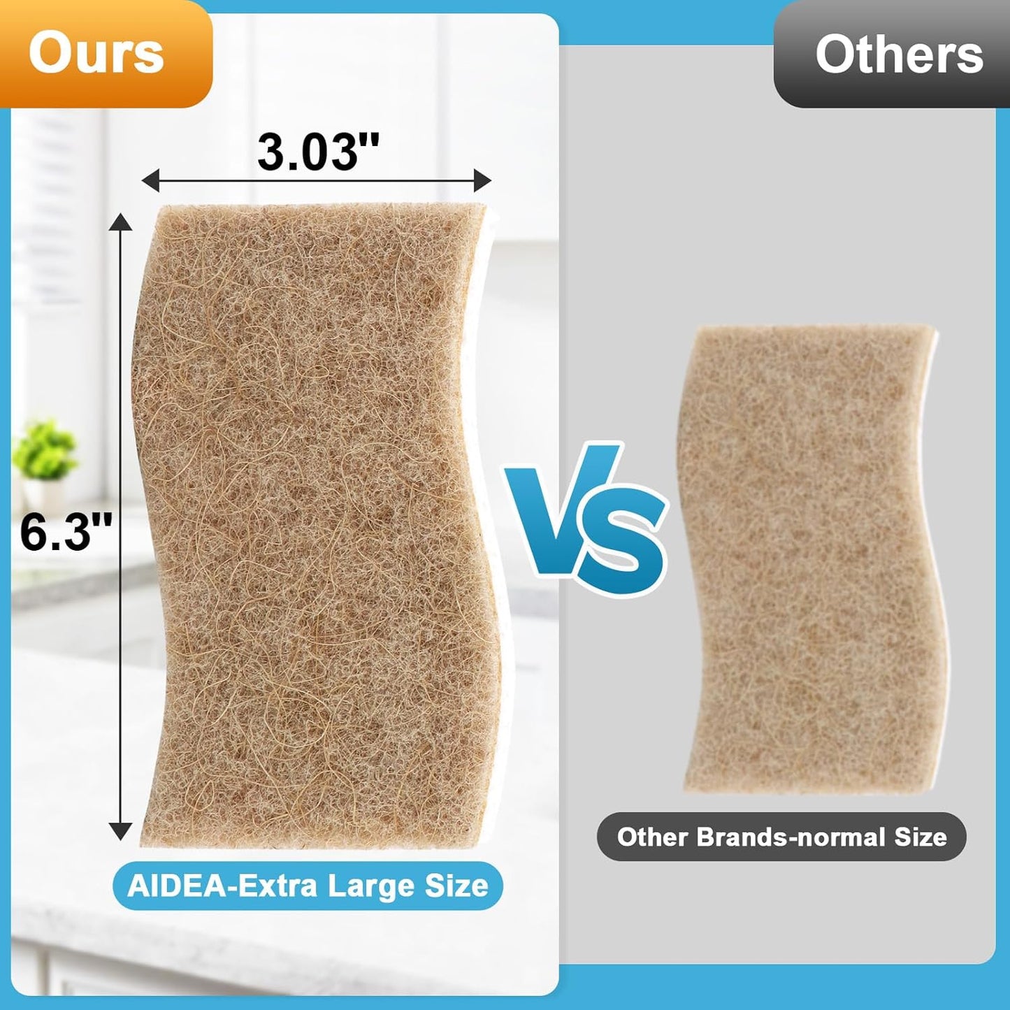 AIDEA XL Scrub Sponges Non-Scratch, 6Count, Large Natural Sponge for Non Stick Cookware, Sponges Kitchen, Cellulose Cleaning Sponge for Dishes, Kitchen, Bathroom, Household