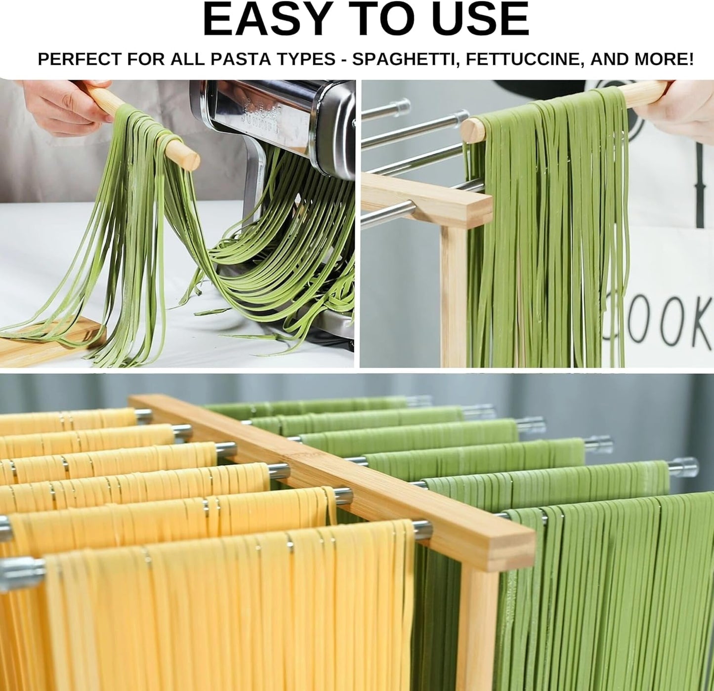 Pasta Drying Rack, Large 304 Stainless Steel Drying Rack Collapsible 15.7x15.7x15 inch with Handle for Homemade Fresh Pasta Noodle Spaghetti, Design for Easy Storage