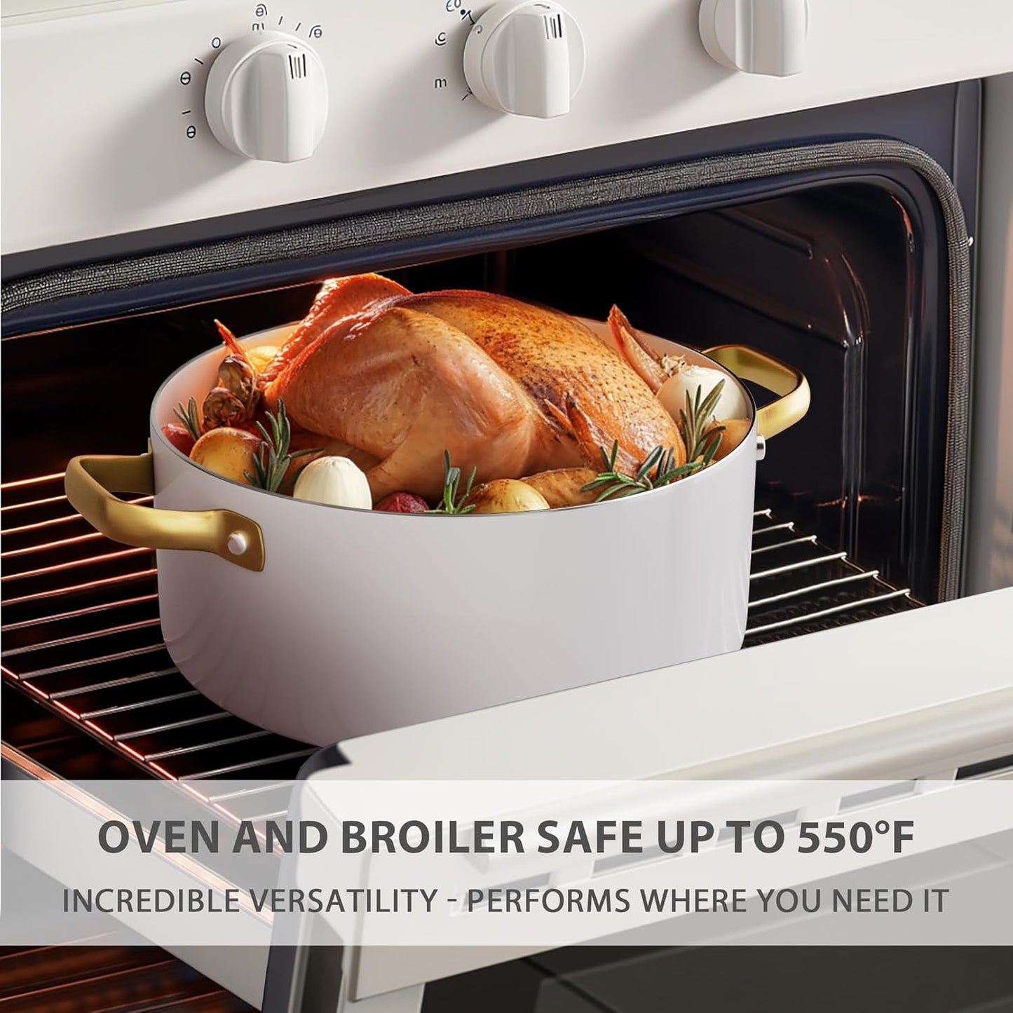 Ceramic Cookware Set, VONIKI 16 Pcs Pots and Pans Set Non Stick, Kitchen Cookware Sets with Cooking Utensils Set, Non Toxic Cookware Set White Gold Pan Set for Cooking Pot Oven & Dishwasher Safe, Gift