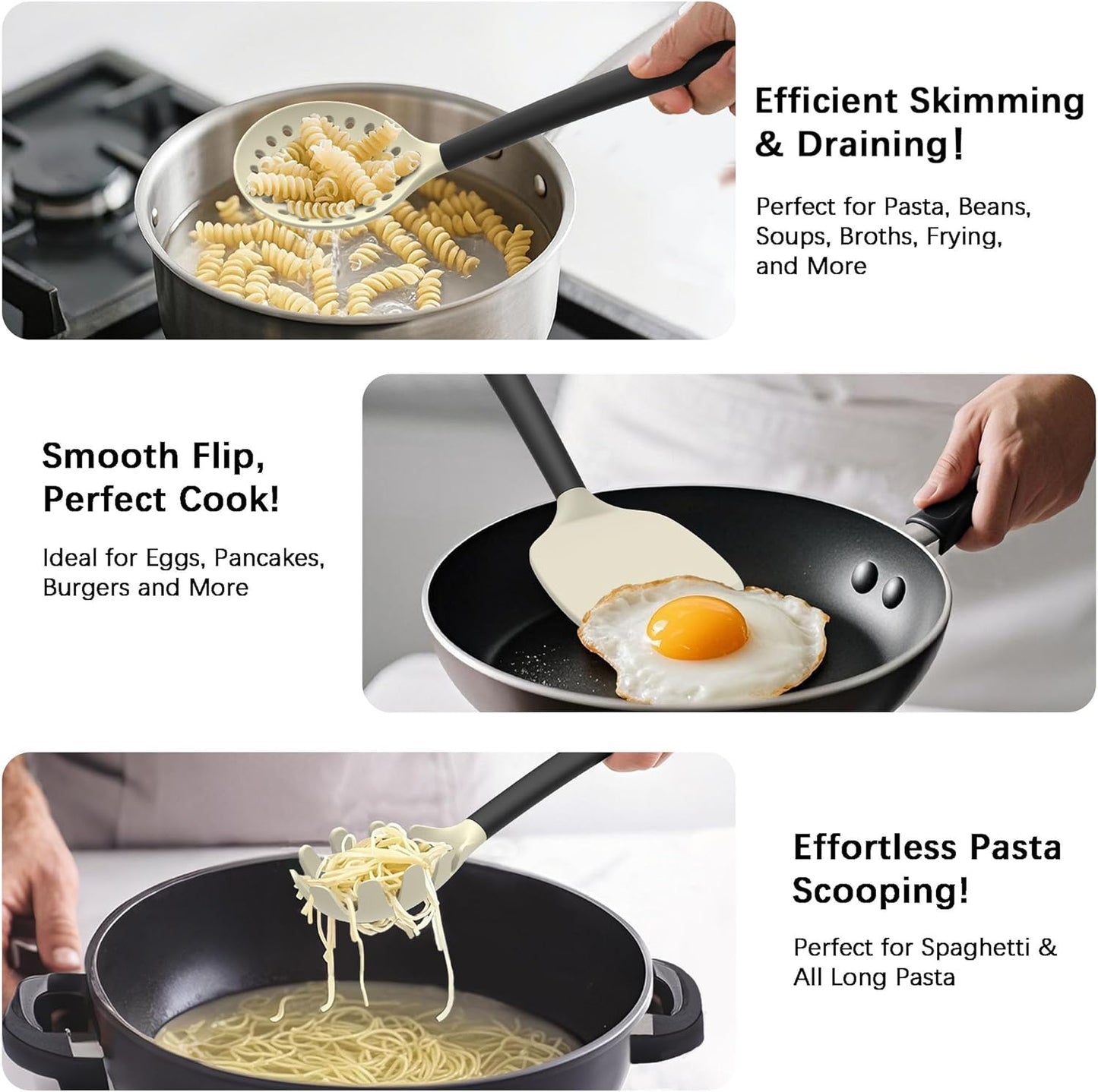 Coukre Silicone Kitchen Cooking Utensils Set with Holder – Heat-Resistant, Food-Grade Kitchen Tools, Spatula, Spoon & Gadgets for Non-Stick Pans, Dishwasher Safe (14, Beige)