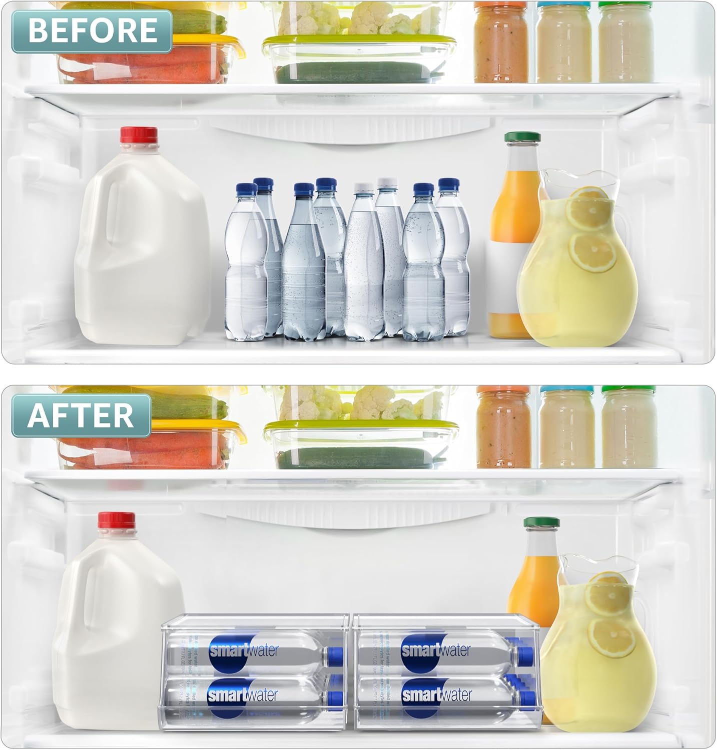 Sorbus Water Bottle Organizer for Fridge – Holds 9 Bottles – Clear BPA-Free Stackable Storage Bin with Lid – Water Bottle Dispenser for Refrigerator, Pantry, Cabinet, Kitchen, Drink Organizer