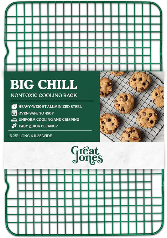 Great Jones Big Chill Wire Cooling Rack (Broccoli) – 16.25" × 11.25" Heavy-Weight Aluminized Steel,Nonstick Baking Rack – Oven Safe 450 °F, Bacon & Cookie Cooling Rack – Fits Half Sheet Pans