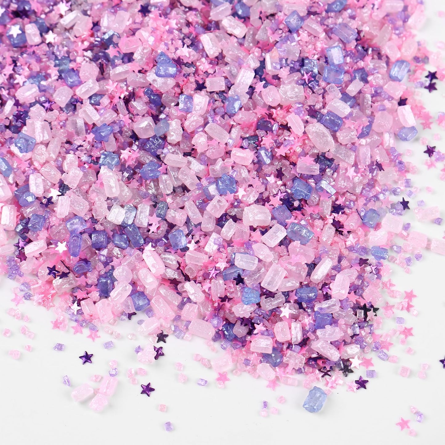 Sanding Sugar Edible Pink Glitter Stars Mix, Edible Purple&Pink Sugar Sprinkles for Cake Decorating, Sparkling Edible Pink Sanding Sugar for Cupcake Toppers Cookie Decorations For Wedding Party Celebrations 3.5oz (Purple)