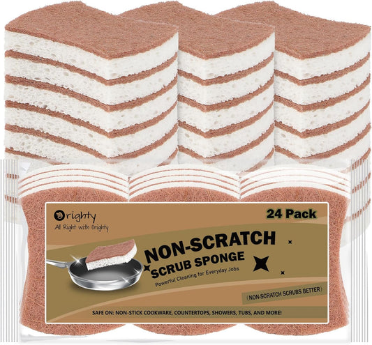 Orighty Non-Scratch Scrub Sponge, 24-Pack, Cellulose Kitchen Scrubber Sponges, Ideal for Kitchen Cleaning, Non-Stick Cookware, Washing Dishes, Bathroom, and Household