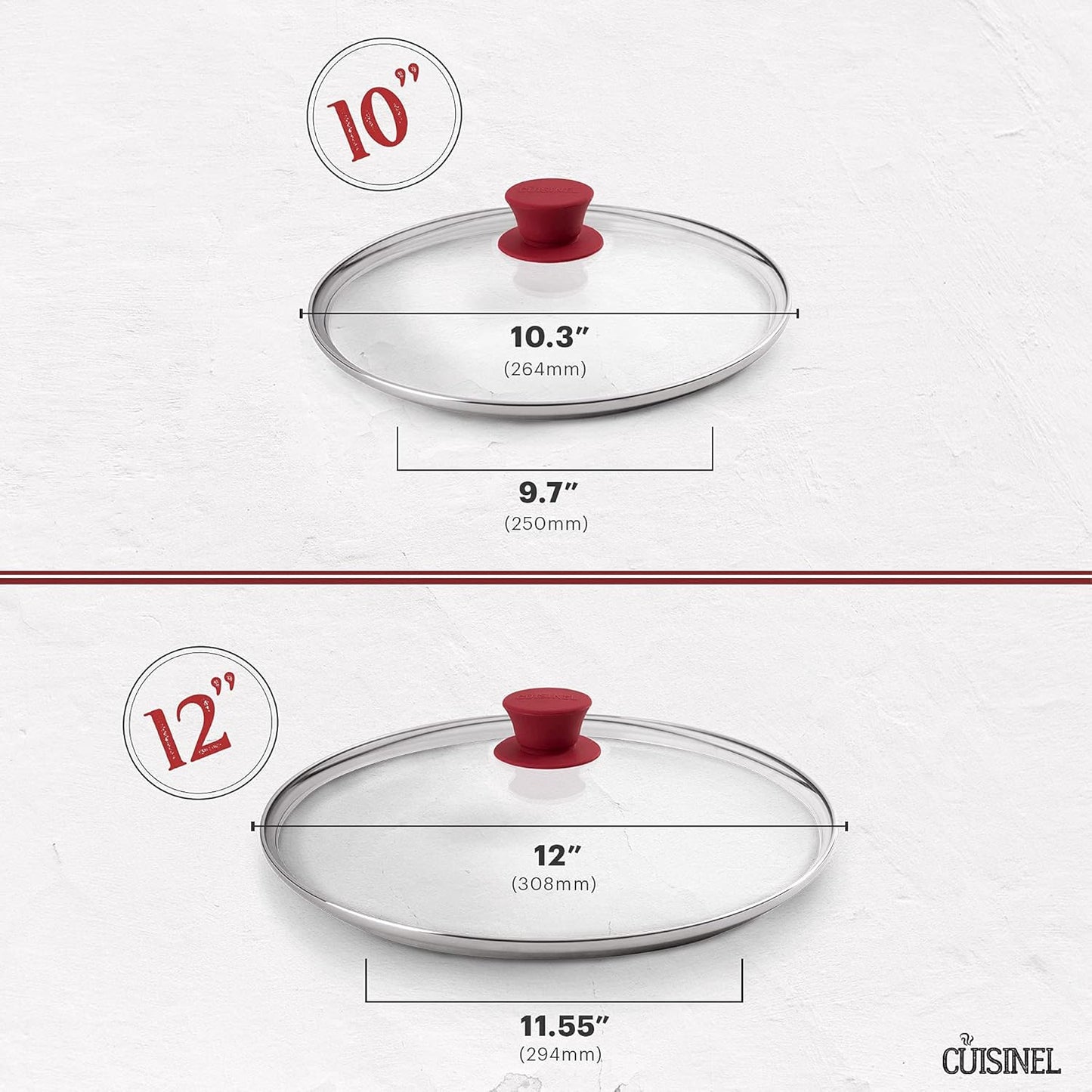 Glass Lids Set - 10" + 12"-Inch / 25.4cm + 30.48cm / 264mm + 308mm - Compatible with Lodge Cast Iron - Fully Assembled Tempered Replacement Cover - Oven Safe for Skillets Pots Pans: Universal Cookware