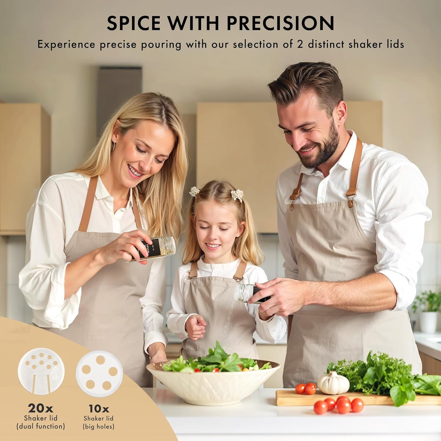 EDELHAUS® Square Spice Jars with Bamboo Wooden Lid (Pack of 24) Spice Jars with Shaker Insert and 240 Labels - Bamboo Lid Glass Container for Spice Organisation [4.3 in × 1.8 in]