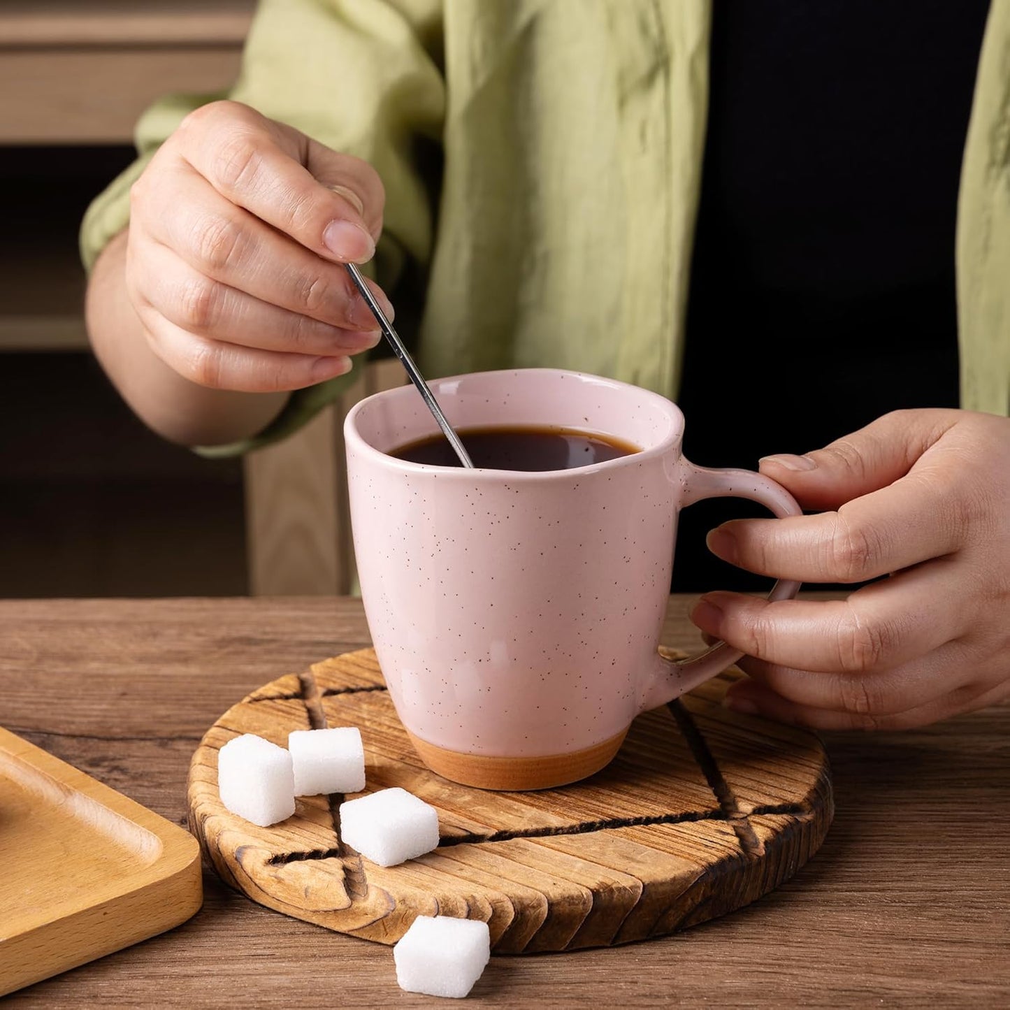 AmorArc 12oz Ceramic Coffee Mugs set of 6, Stylish Coffee Mugs with Rustic Terracotta Underside for Latte/Cappuccino/Milk/Cocoa, Dishwasher&Microwave Safe,