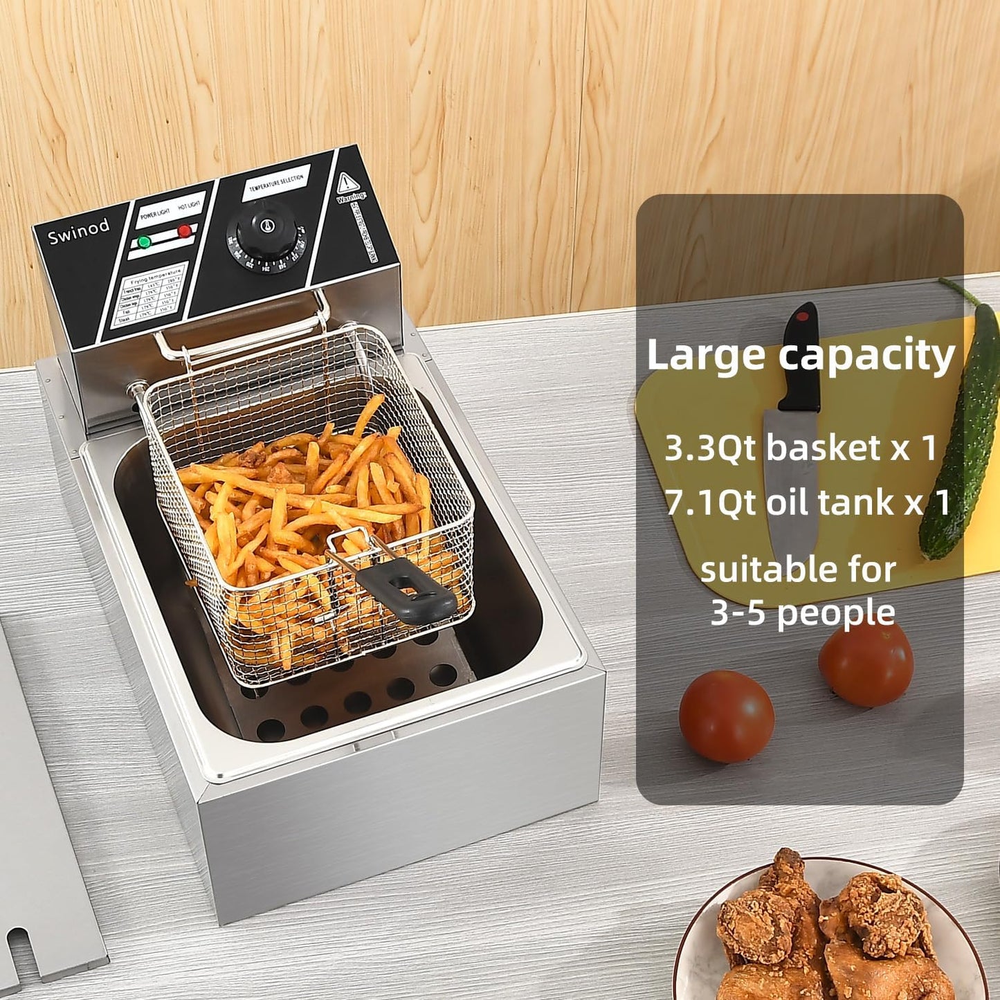 Electric Deep Fryer with Basket for Home Use, Countertop Commercial Deep Fryer 1700w Powerful Performance 9.7Qt Large Capacity Stainless Steel Oil Fryer, Temperature Control
