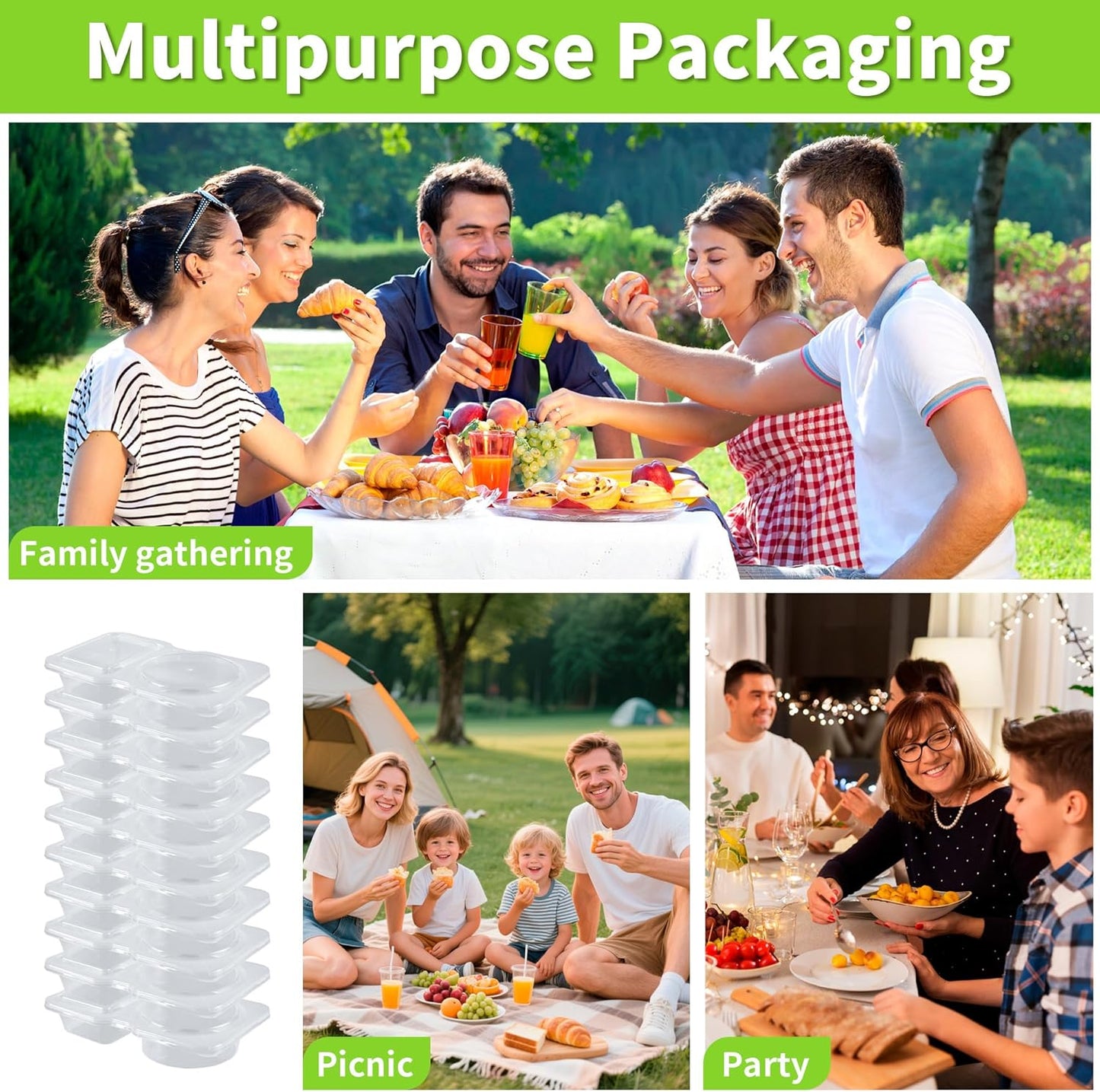 40 Pack 4.5 Oz Double Compartment Condiment Container With Lids, Disposable Sauce Container, Clear Plastic Snack Containers