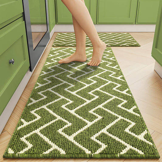 hicorfe Kitchen Rugs and Mats Sets,2 Pieces Super Absorbent Polypropylene Non-Slip Rug,Soft Comfort Floor Mat,Washable for Kitchen,Hallway,Office,Sink,Laundry(24" x 35" Plus 24" x 79",Sage Green