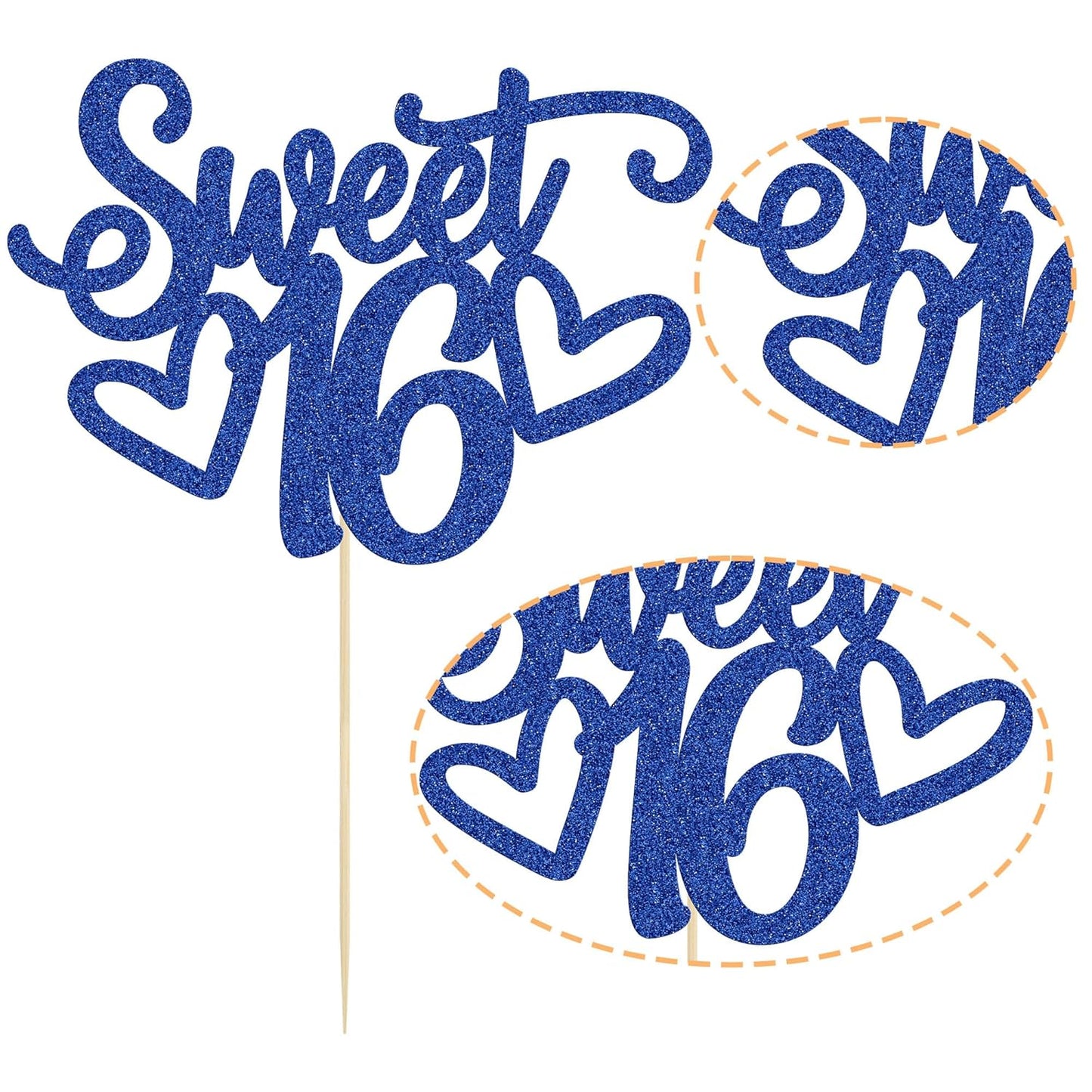 Gyufise 1Pc Sweet Teenager 16 Cake Topper Glitter 16th Birthday Cake Pick for Cheers to 16 Years Old 16th Birthday Party Cake Decorations Supplies Blue