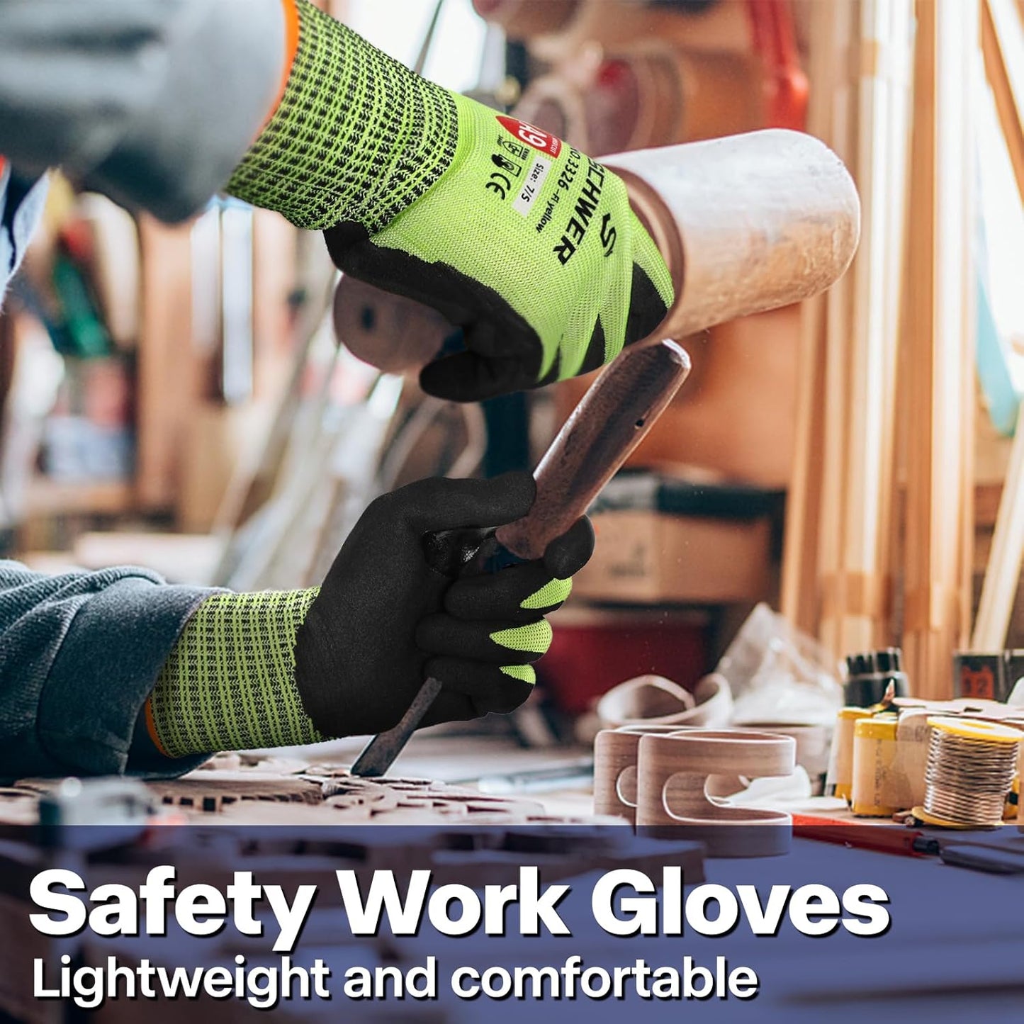 Schwer ProGuard Highest Level Cut Resistant Work Gloves PR3326 for Extreme Protection，ANSI A9 Cut Gloves with Reinforced Thumb, Non Slip, Breathable, Durable, Touch-screen, Non PFAS, Yellow 1 Pair（M）