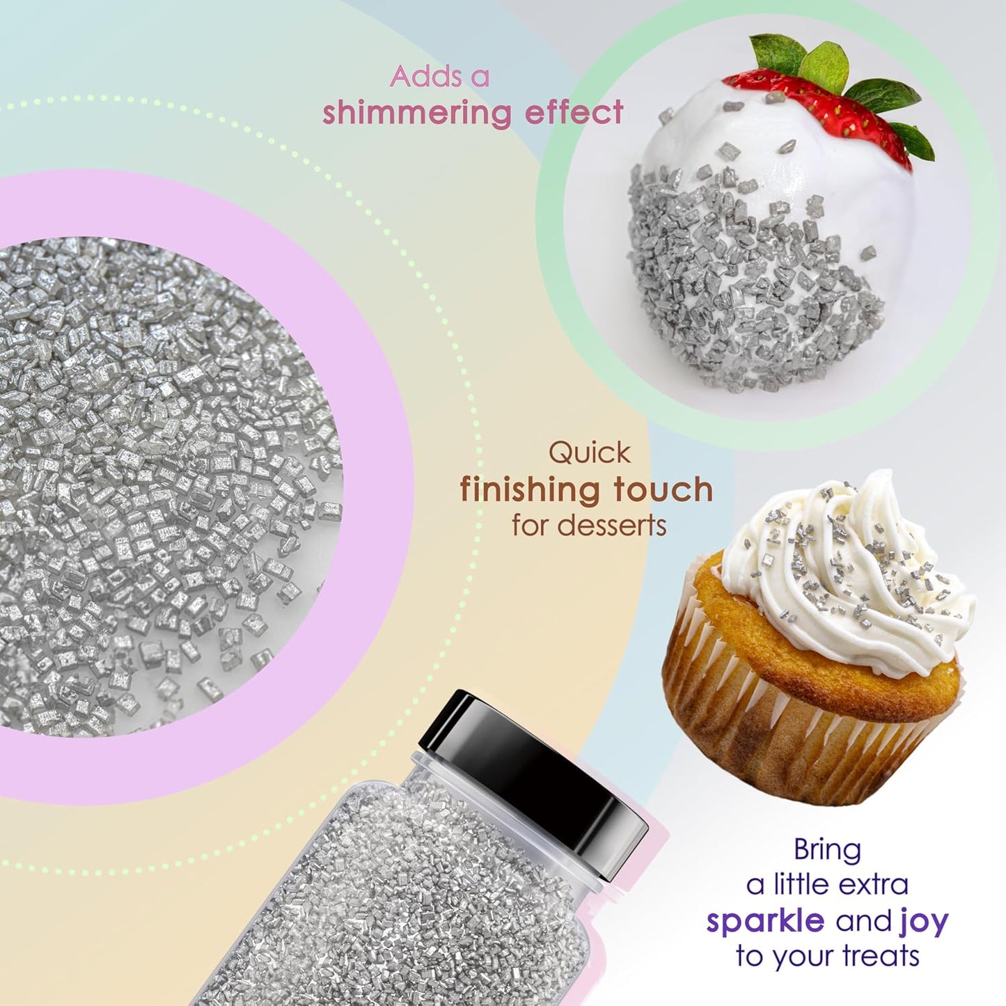Bakerpan Pearlized Sugar Sprinkles for Baking - 5 Ounce - Sparkling Silver Decorating Sugar Crystals for Cookies, Cake Pops, Ice Cream (Made in USA)