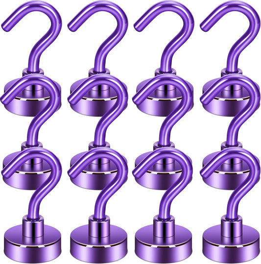 Neosmuk Magnetic Hooks, Cruise Ship Essentials, 30lb+ Heavy Duty Magnetic Hooks for Cruise Cabins, Refrigerator, Grill, Hanging, and Travel | Extra Strong Must-Haves Magnet Hook(Purple,Pack of 12)