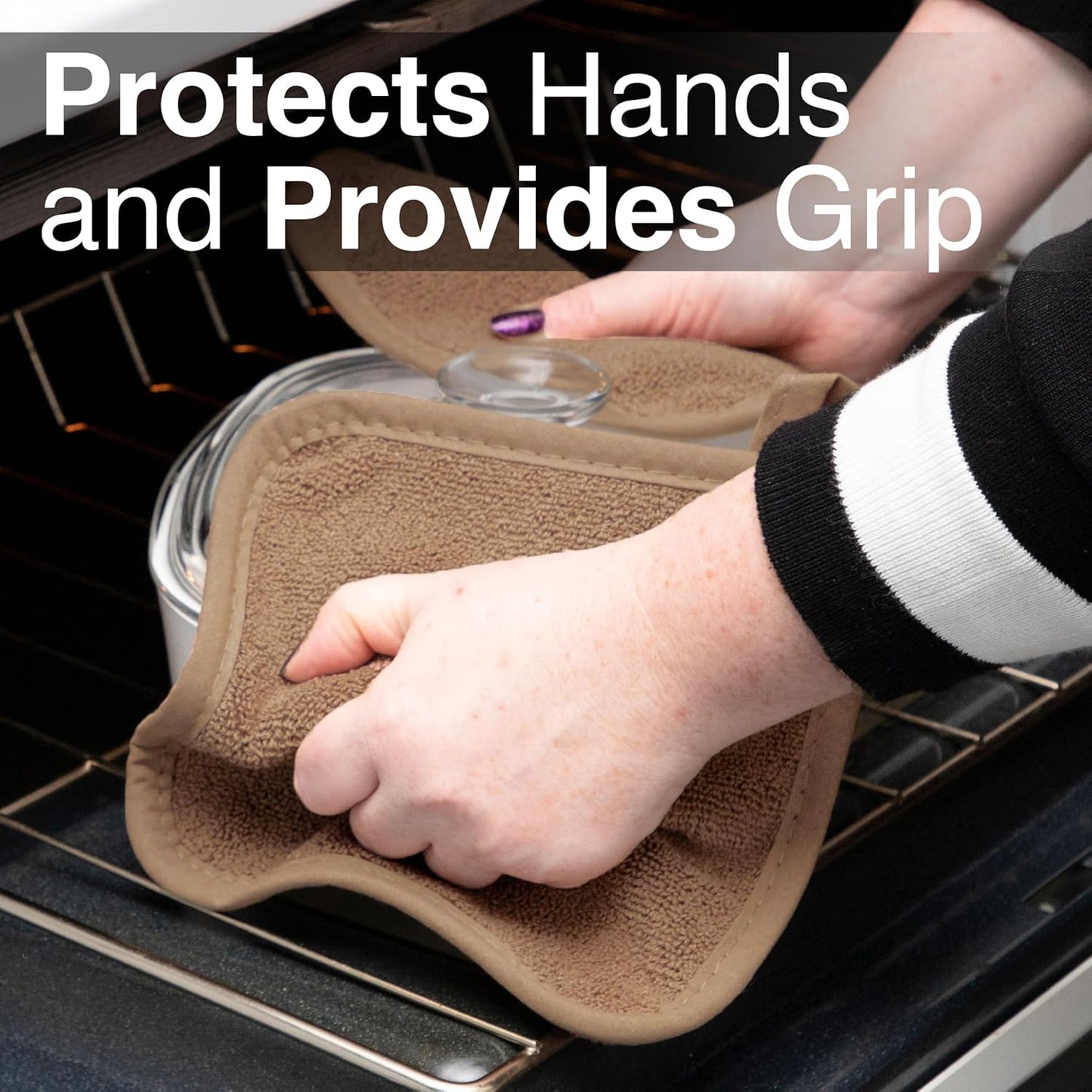 RITZ Terry Potholder & Hot Pad: Unparalleled Heat Resistant, Durable 100% Cotton – Ergonomically Designed for Optimal Grip – Easy-Care Machine Washable – 4-Pack, Mocha Brown