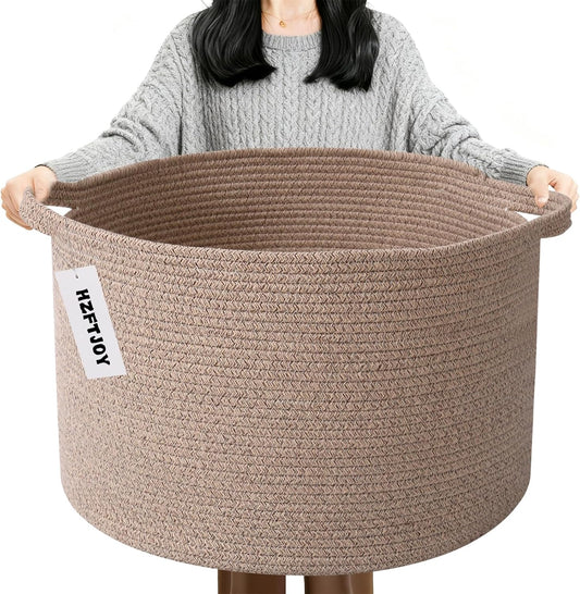 Large Blanket Basket for Organizing,115L Closet Organizers and Storage Bins Box for Shelves Woven Rope Storage Baskets,Living Room,Bedroom,Dorm,Laundry room (Brown)
