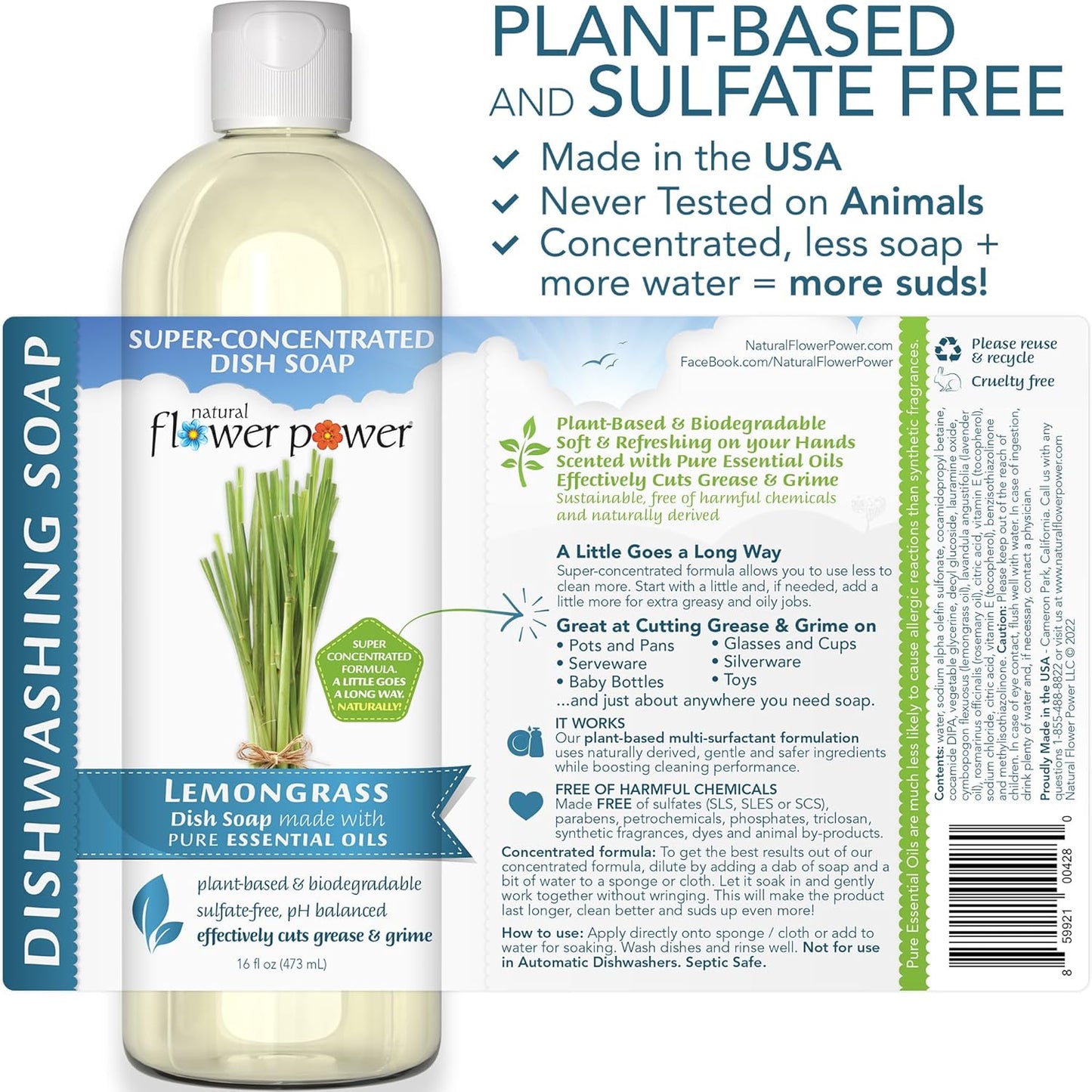 Plant-Derived Dish Soap - Sulfate-Free, Bio-Based, pH-Balanced, Vegan Cleaning Supplies - Variety Pack - Lavender + Lemongrass + Peppermint & Lemon - 3 x 16 oz