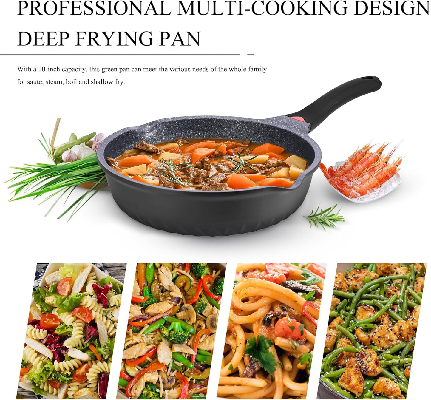 Vinchef Nonstick Skillet with Lid, 12.5In Aluminum Deep Frying/Saute Pan with Lid and Heat Indicator, Anti Scratch and Anti Stain, Induction Compatible