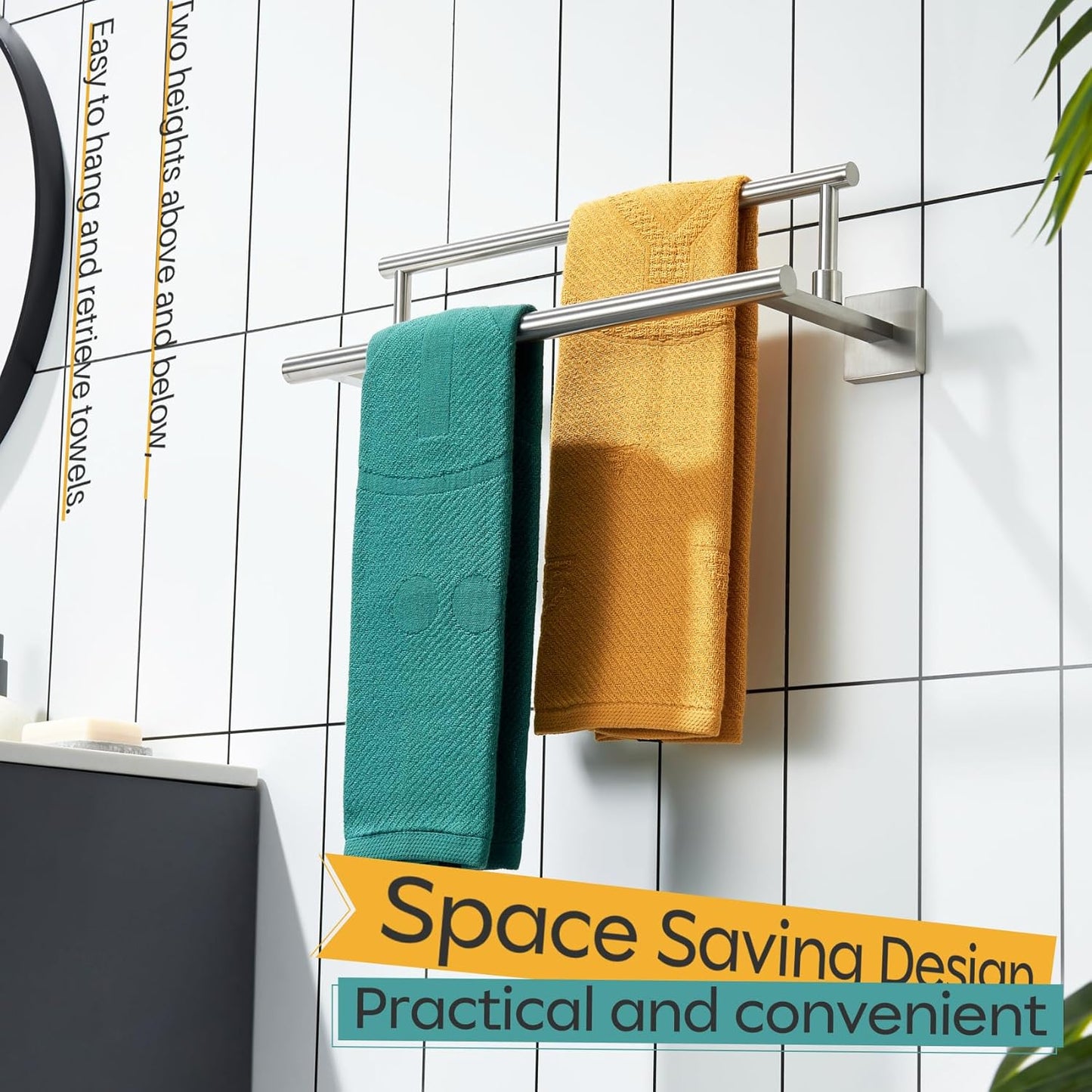 KOKOSIRI Hand Towel Holder Brushed Nickel Bathroom Rack 16 Inch Double Towel Bars Rails for Bath Toilet Stainless Steel B5009BR-L16