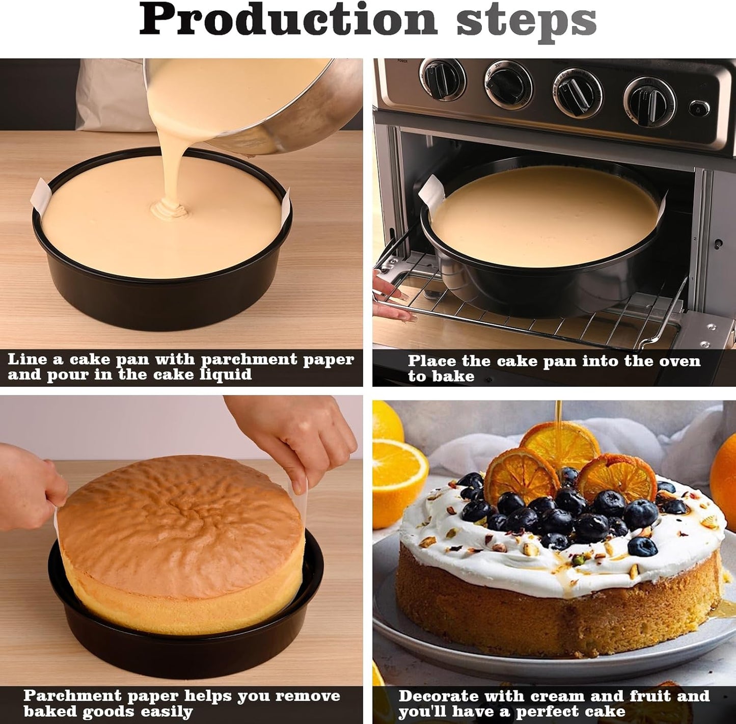 HUAKENER 10 Inch Cake Pan - Set of 2 Round Cake Pans with 70 Pieces Parchment Paper, Non-stick Cake Baking Pans, Dishwasher Safe