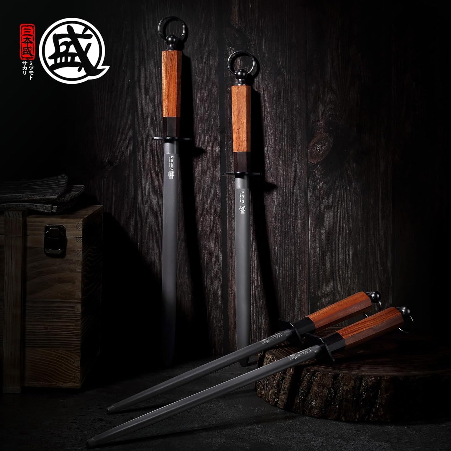 MITSUMOTO SAKARI 12 Inch Round Honing Rod, Japanese High Carbon Honing Steel (Sourwood Handle)